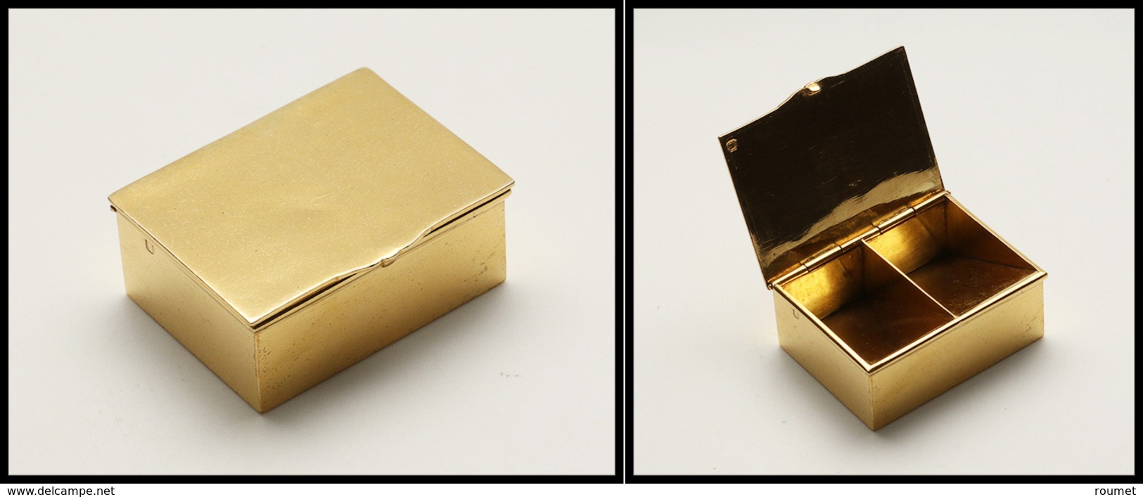 Boîte Rectangulaire En Vermeil, Poinçons, 2 Comp., 54x40x22mm. - TB - Stamp Boxes