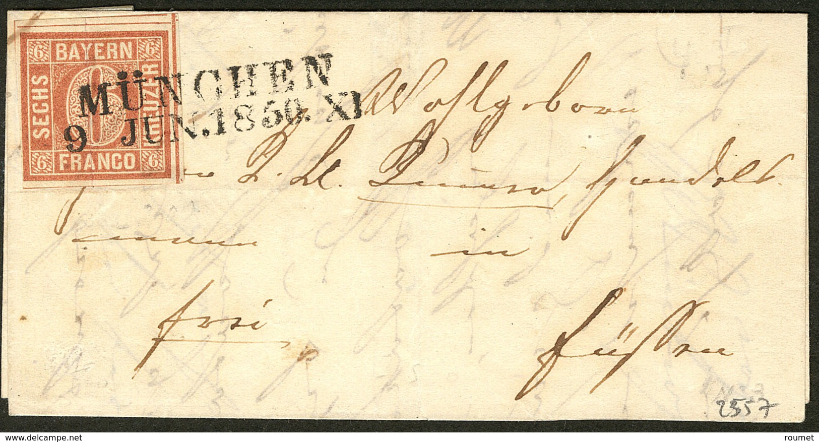 LETTRE Bavière. No 3, Deux Voisins, Obl Griffe Linéaire "München/9 Jun.1850.XI" Sur Lettre, Jolie Pièce. - TB - Other & Unclassified