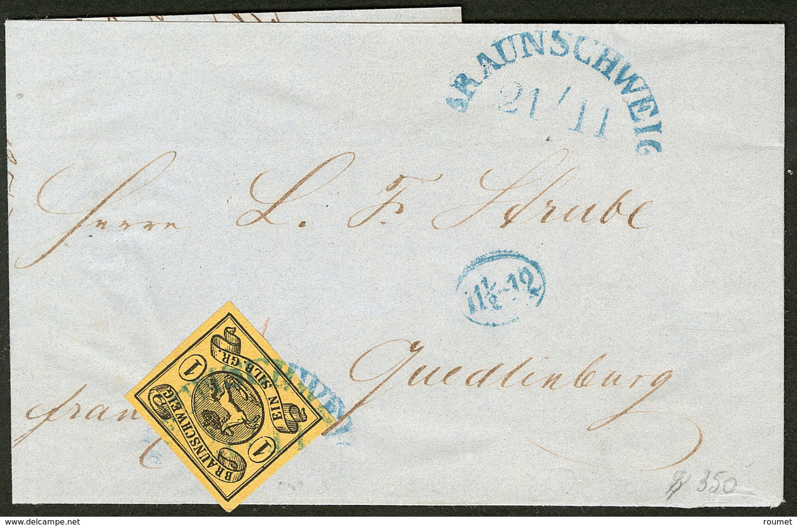 LETTRE Brunswick. No 7a, Obl Griffe Ronde Bleue Braunschweig 21/11 (55), Sur Lettre, Jolie Pièce. - TB - Brunswick