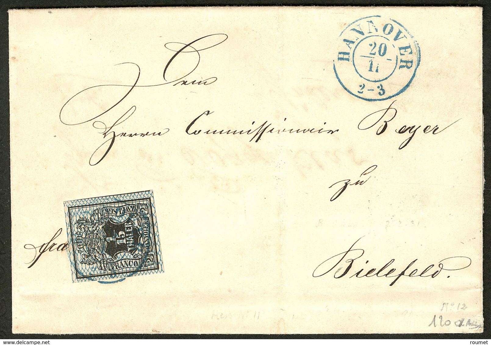 LETTRE Hanovre. No 12, Un Voisin, Obl Cad Bleu Hanover 20/11 Sur Lettre Pour Bielefeld, Superbe - Hanover