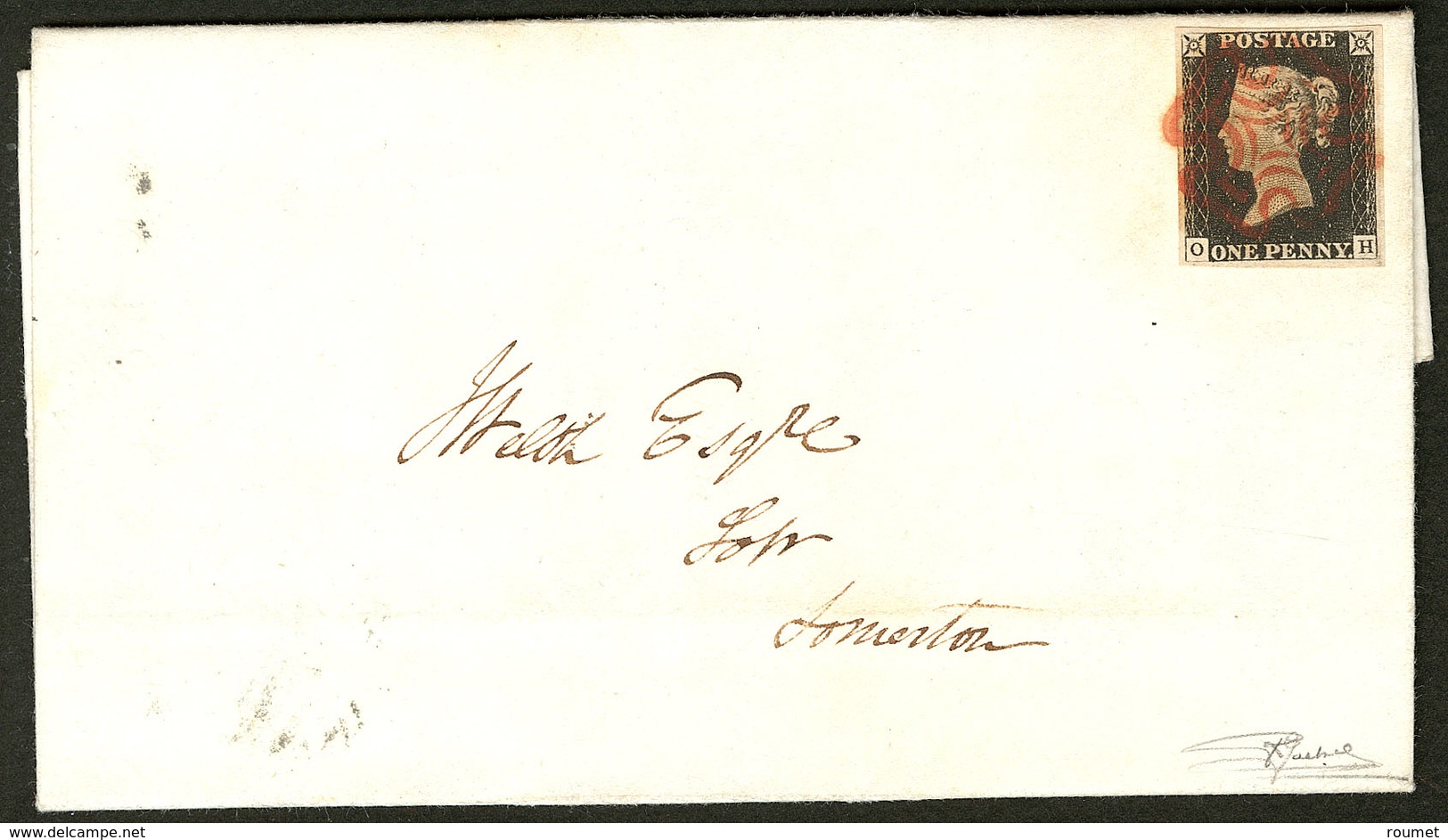 LETTRE Penny Black. No 1, "O H", Sur Lettre De Juin 1840, Jolie Pièce. - TB - Other & Unclassified