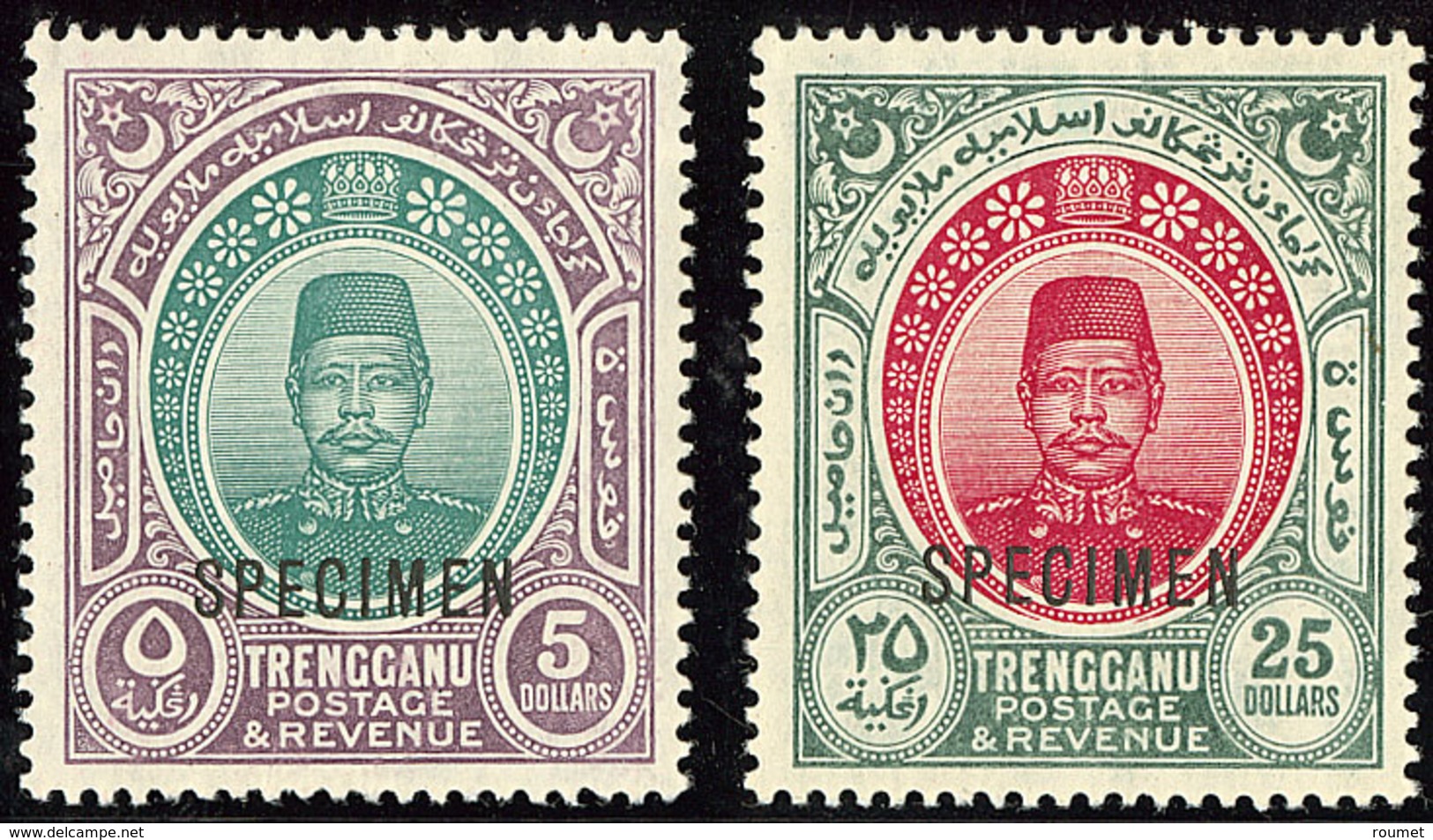 ** Trengganu. SPECIMEN. Nos 10 *, 11 (SG #17, 18). - TB (cote SG : 500£) - Johore