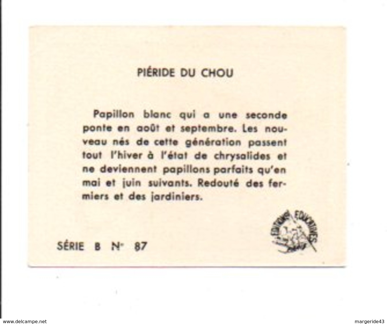 CHROMOS BON POINT - PAPILLONS - PIERIDE DU CHOU - Cheques & Traverler's Cheques