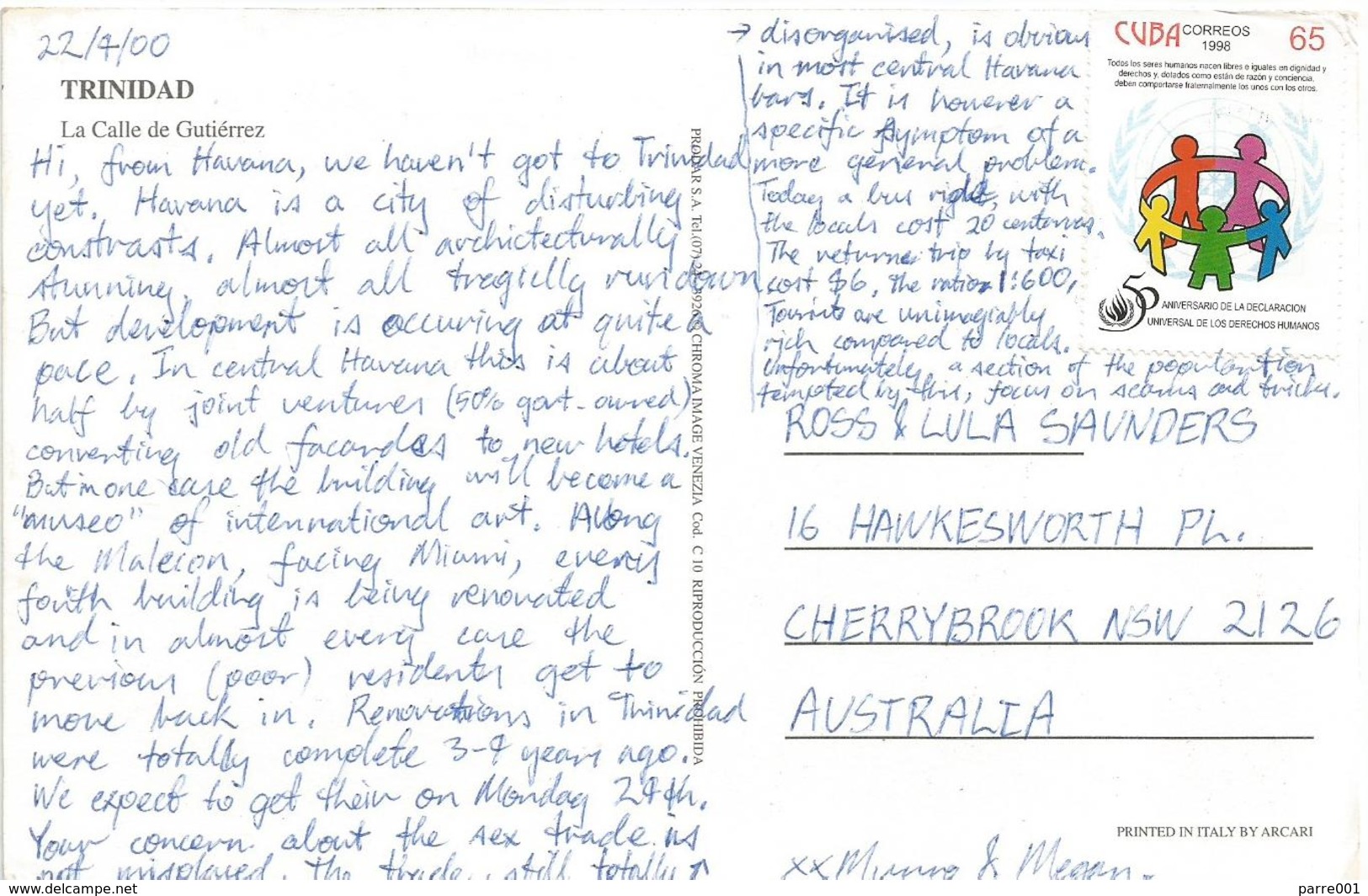 Cuba 2000 Trinidad Human Rights Declaration Viewcard - Lettres & Documents