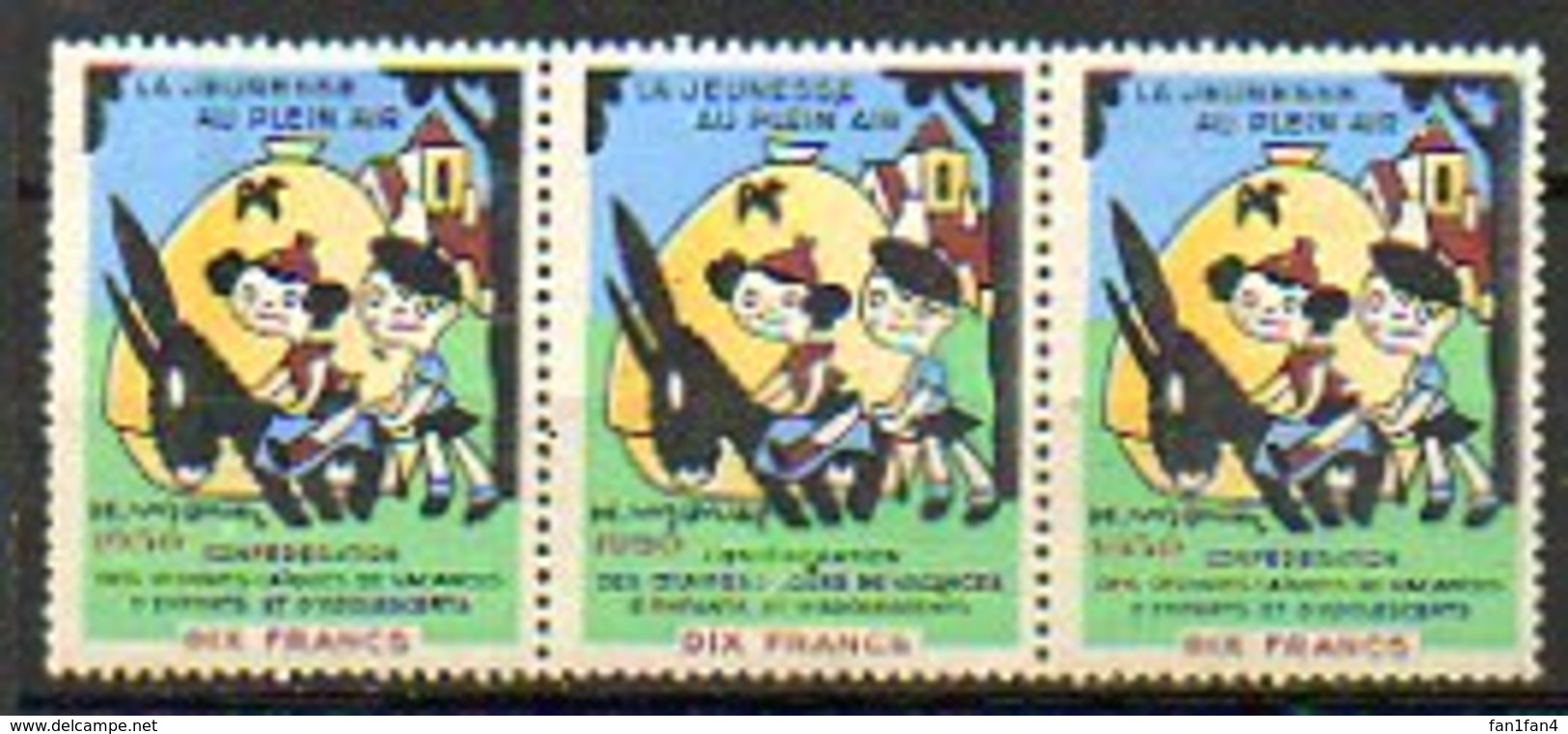 Vignette - 1950 - LA JEUNESSE AU PLEIN AIR - (Bande De 3) - Rotes Kreuz