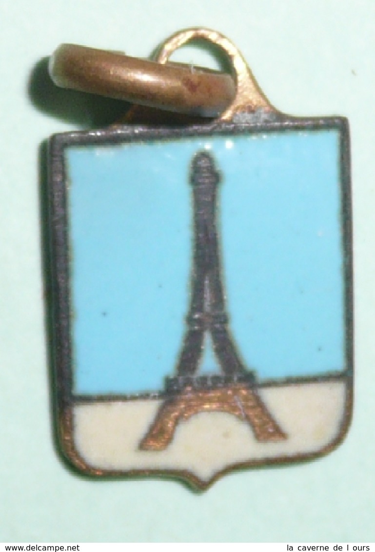 Rare Ancienne Petite Médaille En Laiton émaillé, Pendentif Avec La Tour Eiffel, Paris - Pendentifs