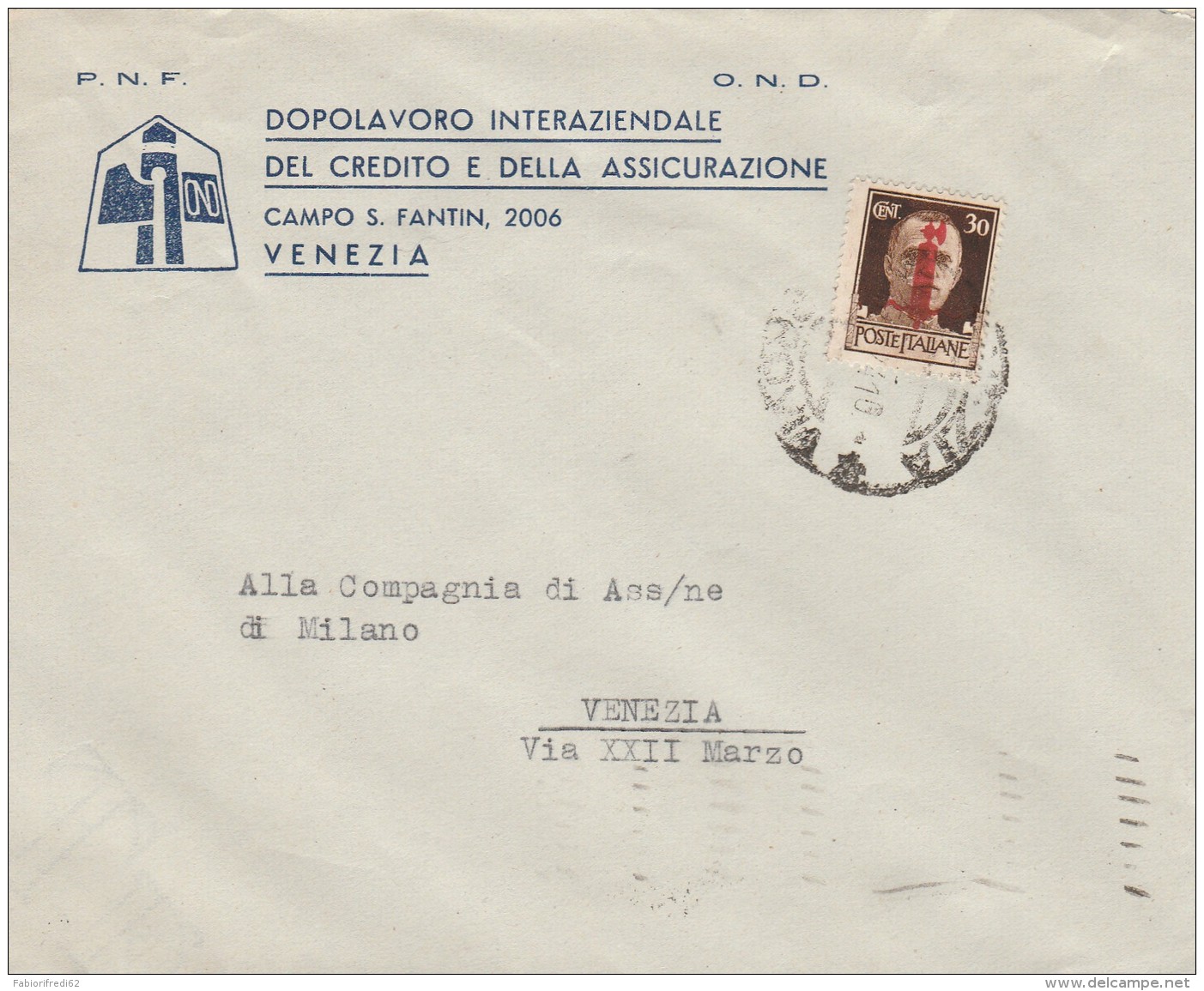 LETTERA 1944 RSI CON CENT.30 SS TIMBRO VENEZIA (Z330 - Storia Postale
