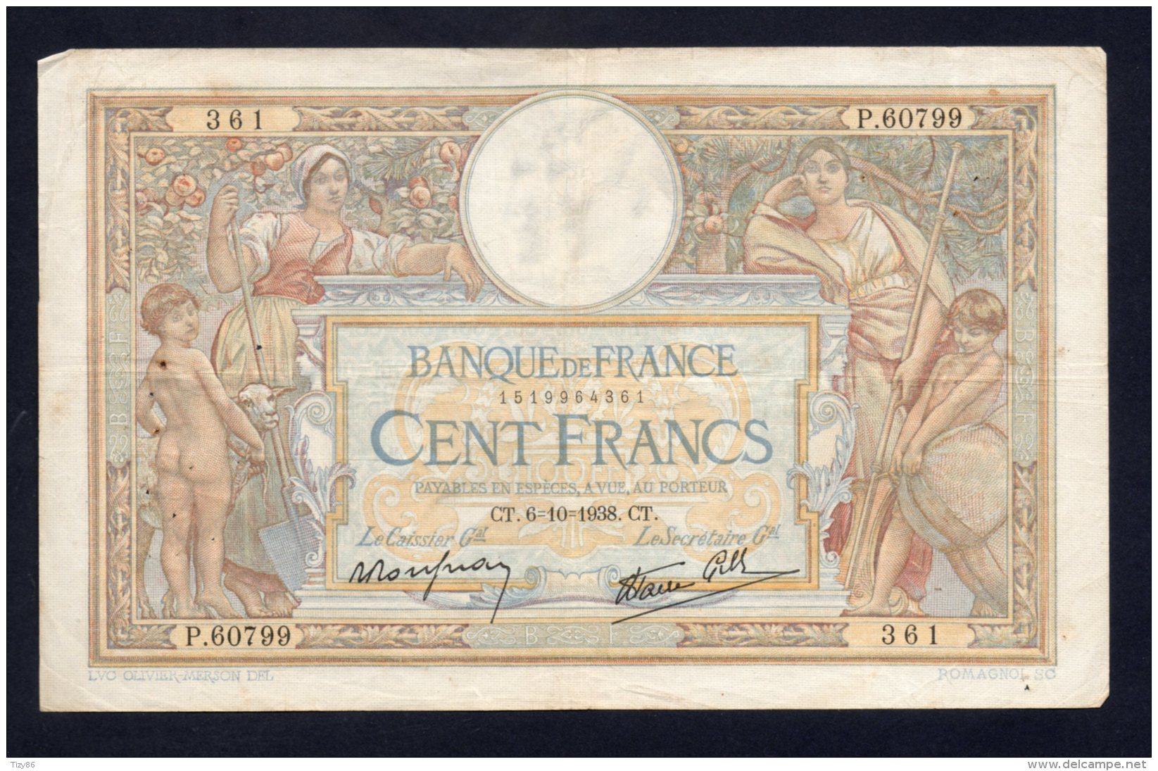 Banconota Francia - 100 Franchi 6/10/1938 - 50 F 1934-1940 ''Cérès''