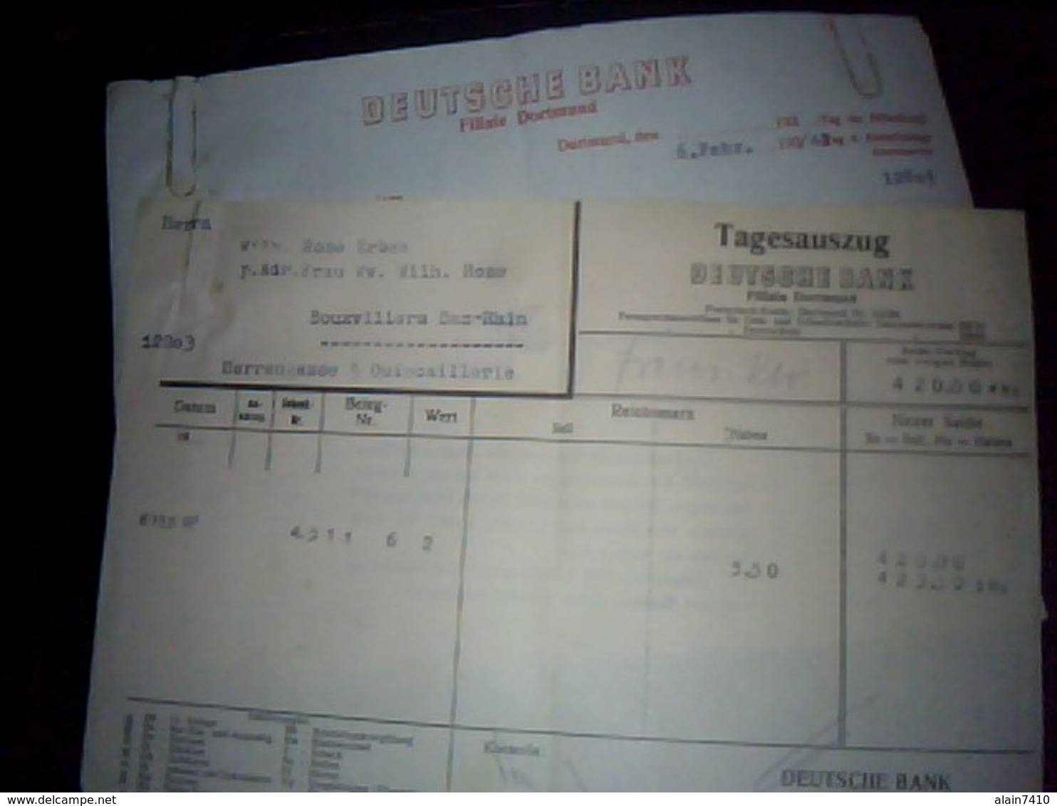 2 Documents A Entetes De La Deutche  Bank  Annee 1941 - Banque & Assurance