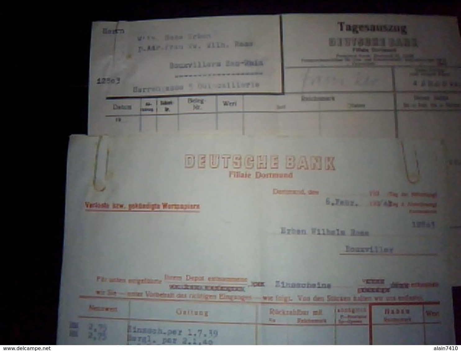 2 Documents A Entetes De La Deutche  Bank  Annee 1941 - Bank & Versicherung