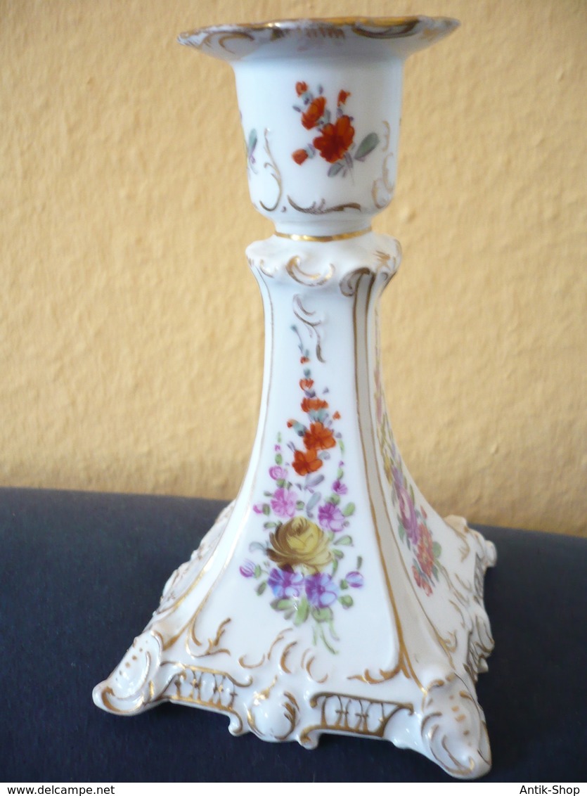 Porzellan Kerzenleuchter Mit Blumenmalerei Und Goldstaffage (583) Preis Reduziert - Dresdner Porzellan (DEU)