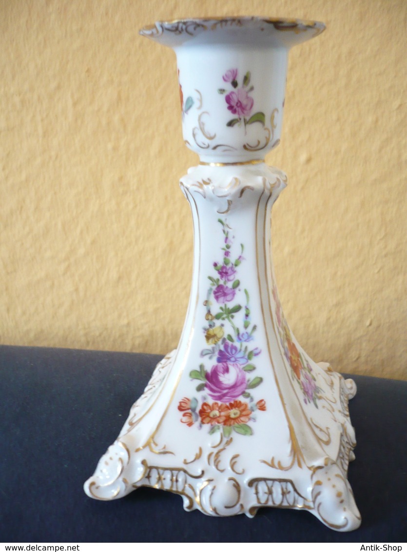 Porzellan Kerzenleuchter Mit Blumenmalerei Und Goldstaffage (583) Preis Reduziert - Dresdner Porzellan (DEU)