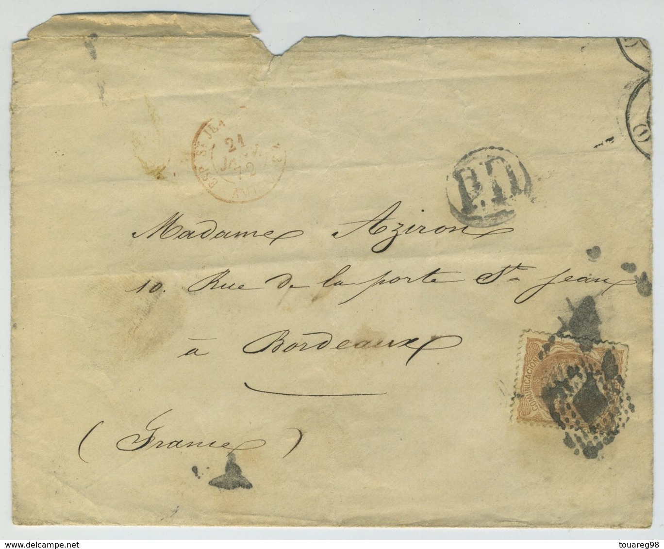 Espagne. Lettre 1872 Pour Bordeaux. - Cartas & Documentos