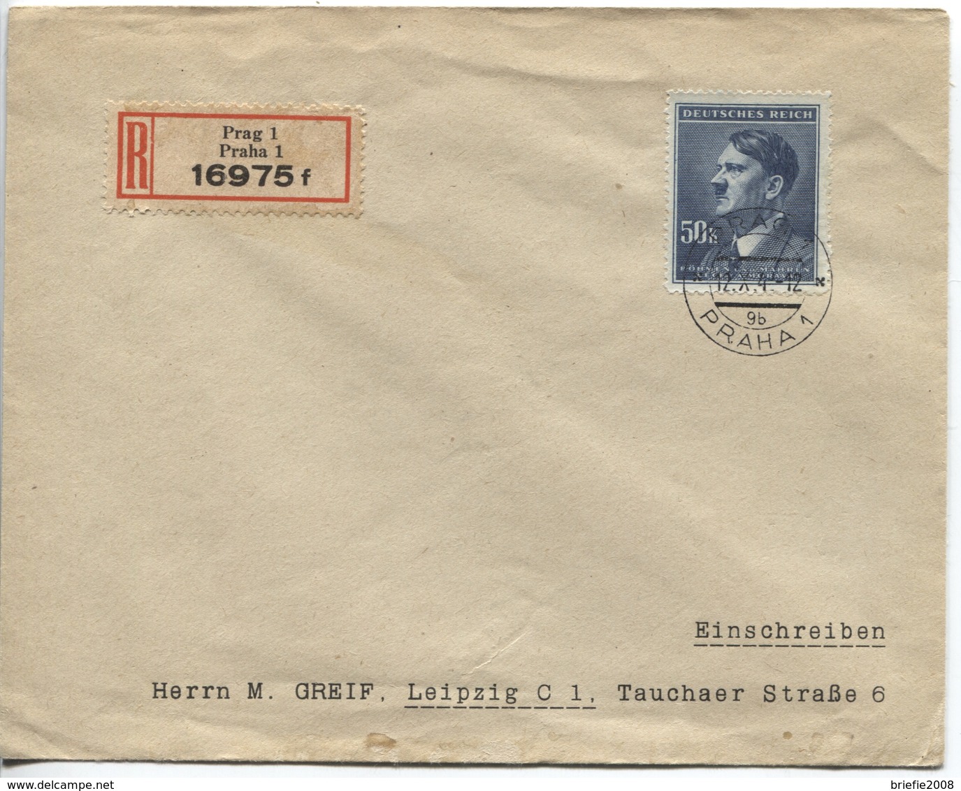 Böhmen Und Mähren MiNr. 110 Einzelfrankatur Einschreibebrief 12.10.1942, Höchstwert 50 Kronen! - Briefe U. Dokumente
