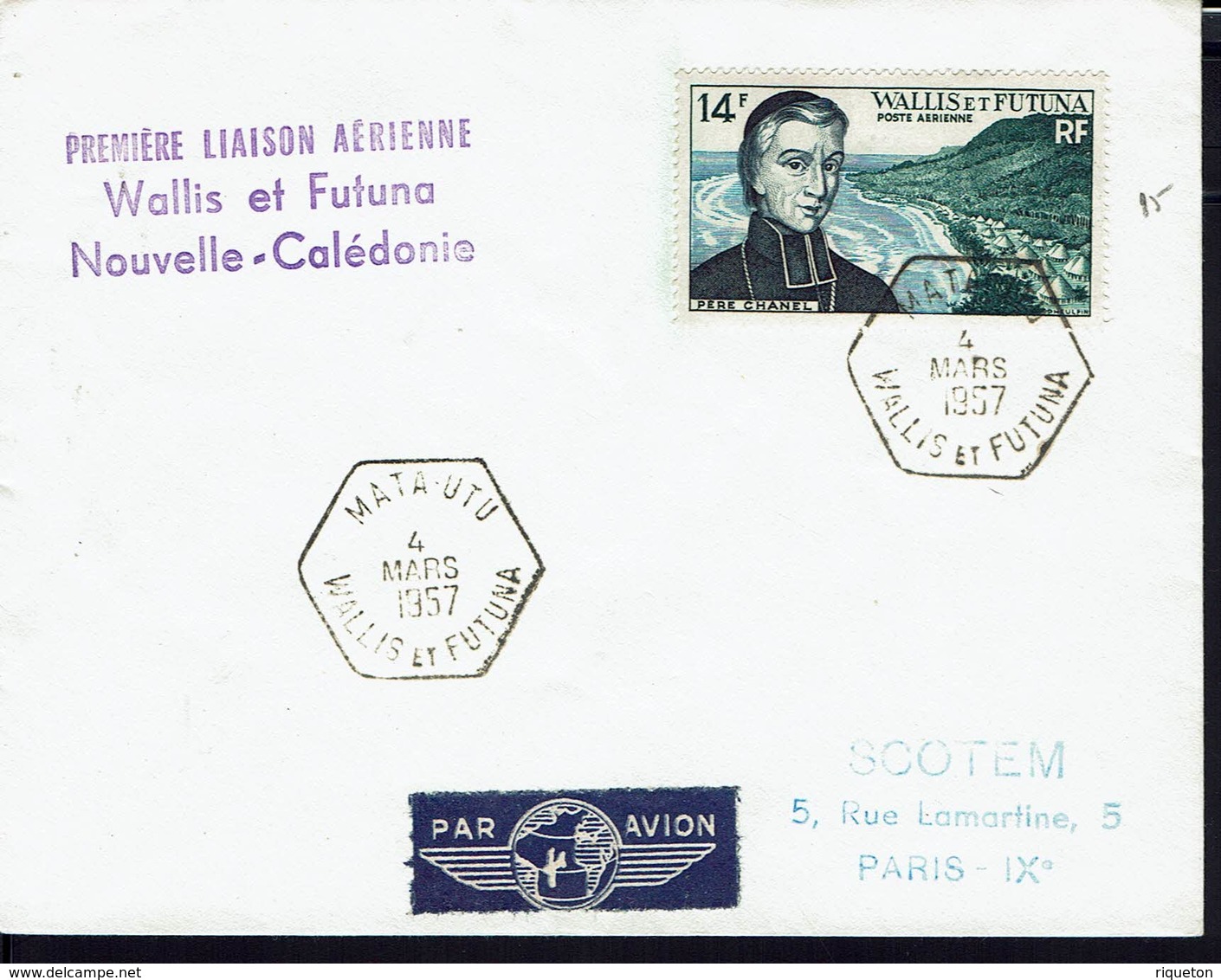 WALLIS-ET-FUTUNA - Enveloppe 1ère Liaison Aérienne Wallis Et Futuna Nouvelle-Calédonie - Cachets Hexagonaux De Mata-Utu. - Brieven En Documenten