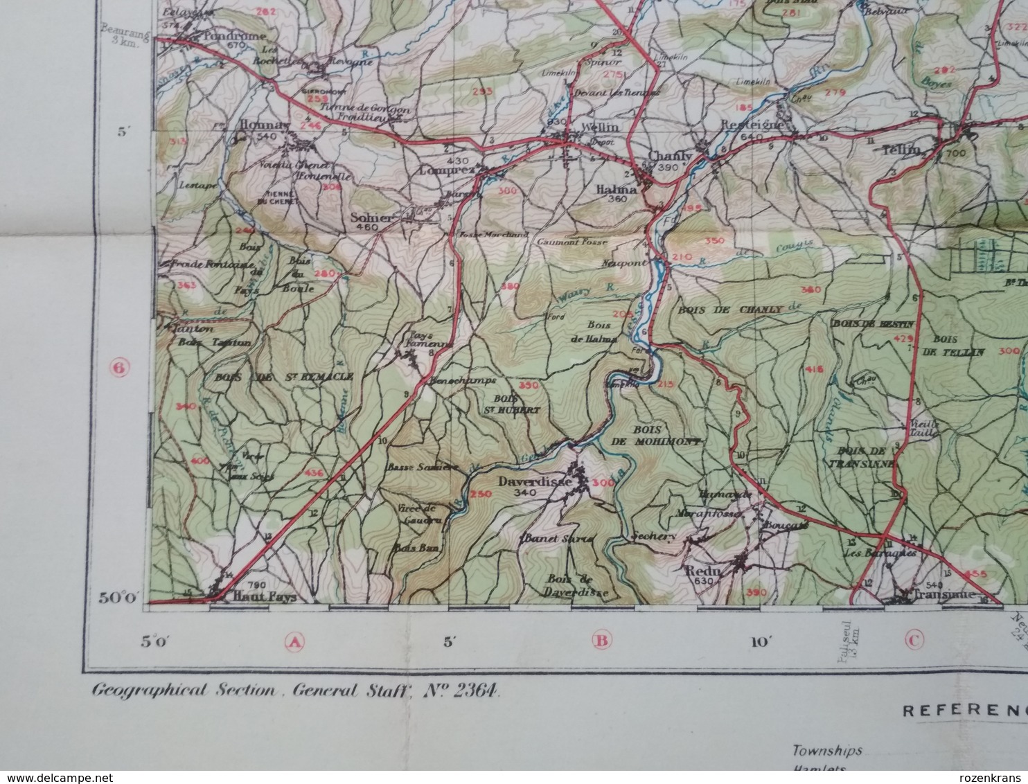 Carte Topographique Militaire UK War Office 1916 World War 1 WW1 Marche Durbuy La Roche Houffalize Aywaille Han Barvaux - Topographische Kaarten