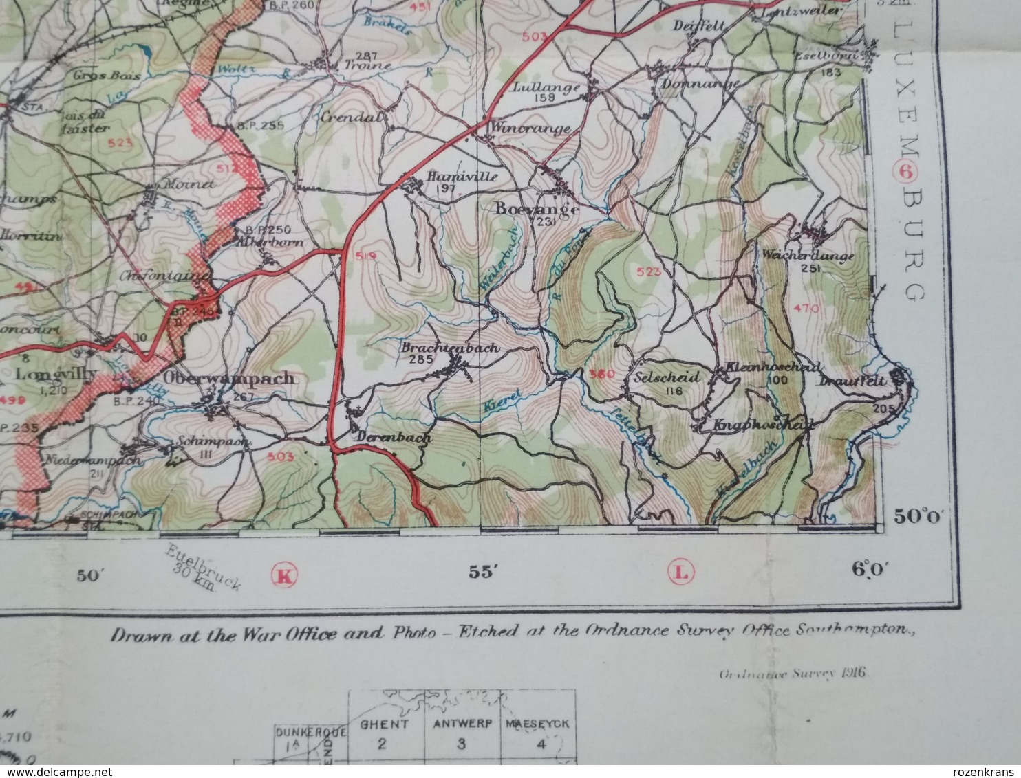 Carte Topographique Militaire UK War Office 1916 World War 1 WW1 Marche Durbuy La Roche Houffalize Aywaille Han Barvaux