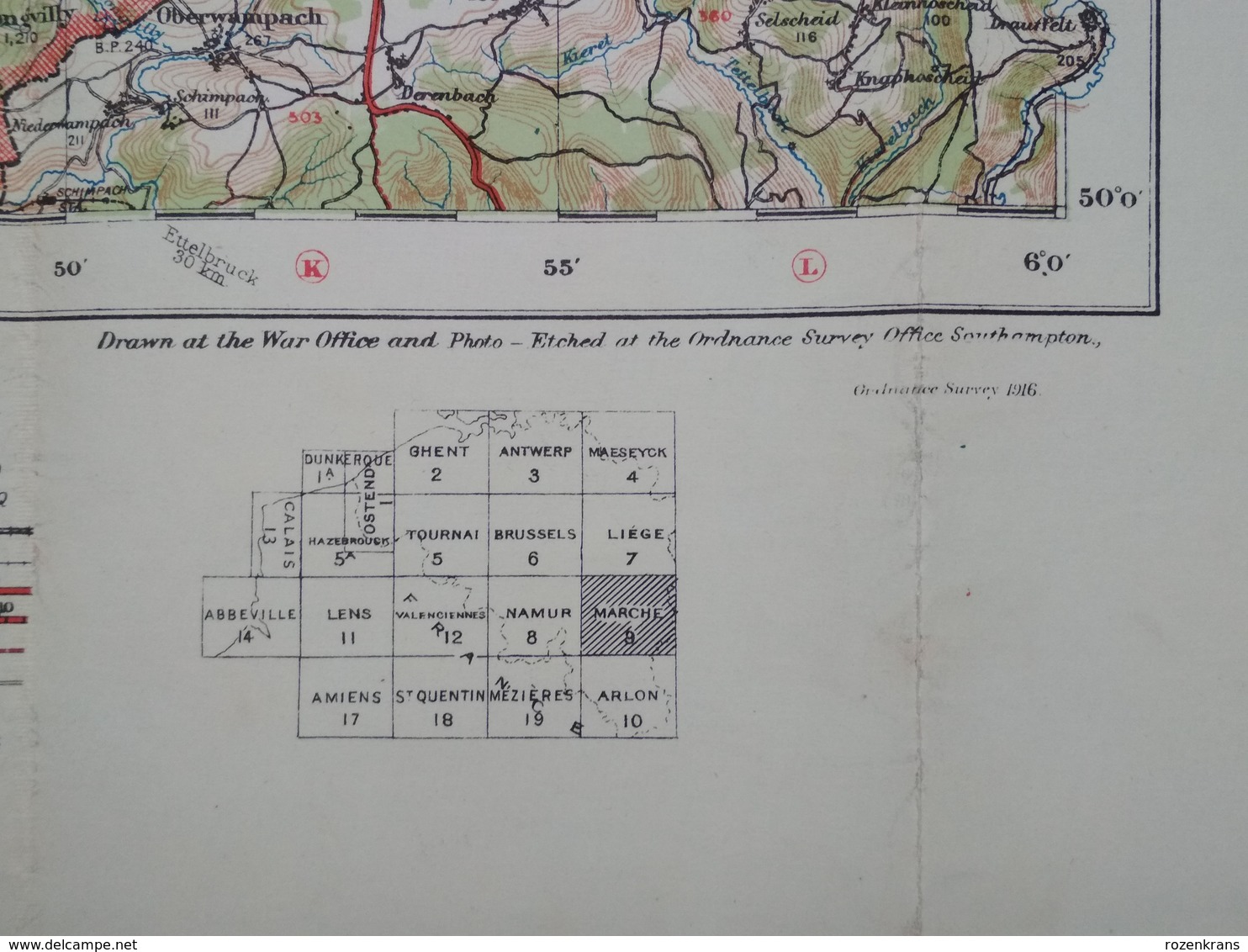 Carte Topographique Militaire UK War Office 1916 World War 1 WW1 Marche Durbuy La Roche Houffalize Aywaille Han Barvaux