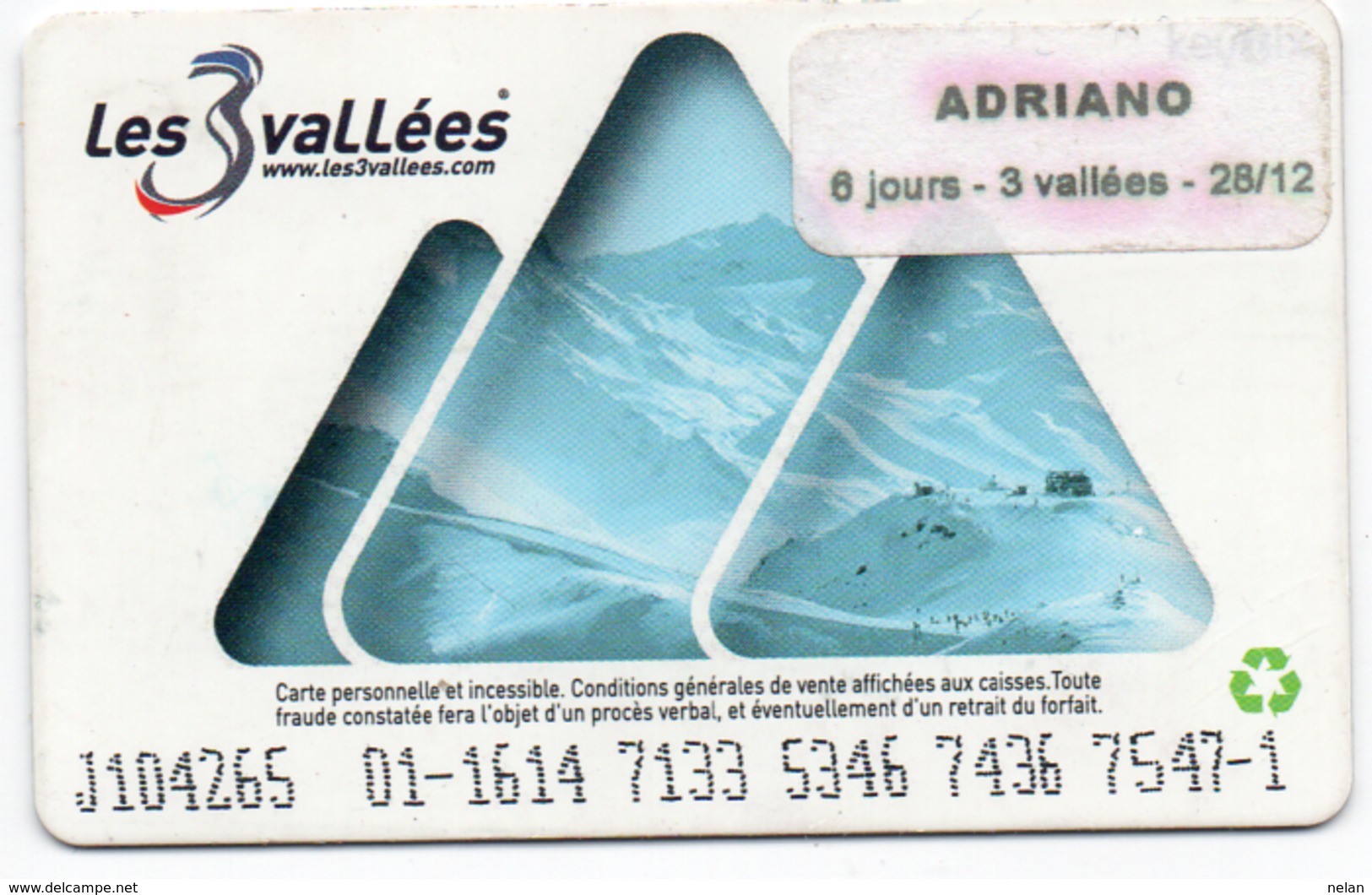 KEYCARD-SKIPASS -LES 3 VALLEES-FRANCIA - Chiavi Elettroniche Di Alberghi