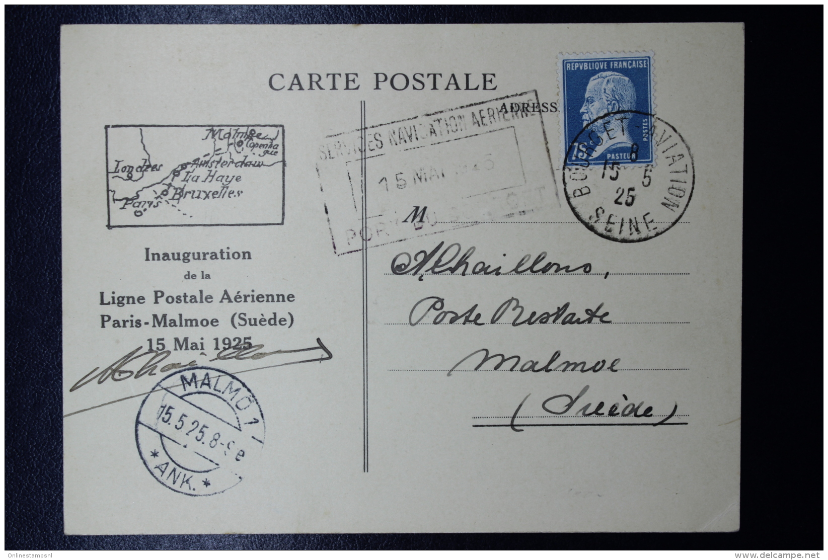 France 1er Vol Paris-Malmoe Et Retour Sur 2 Cartes Postale Avec 2x Signature De Pilote  1925 - Primeros Vuelos