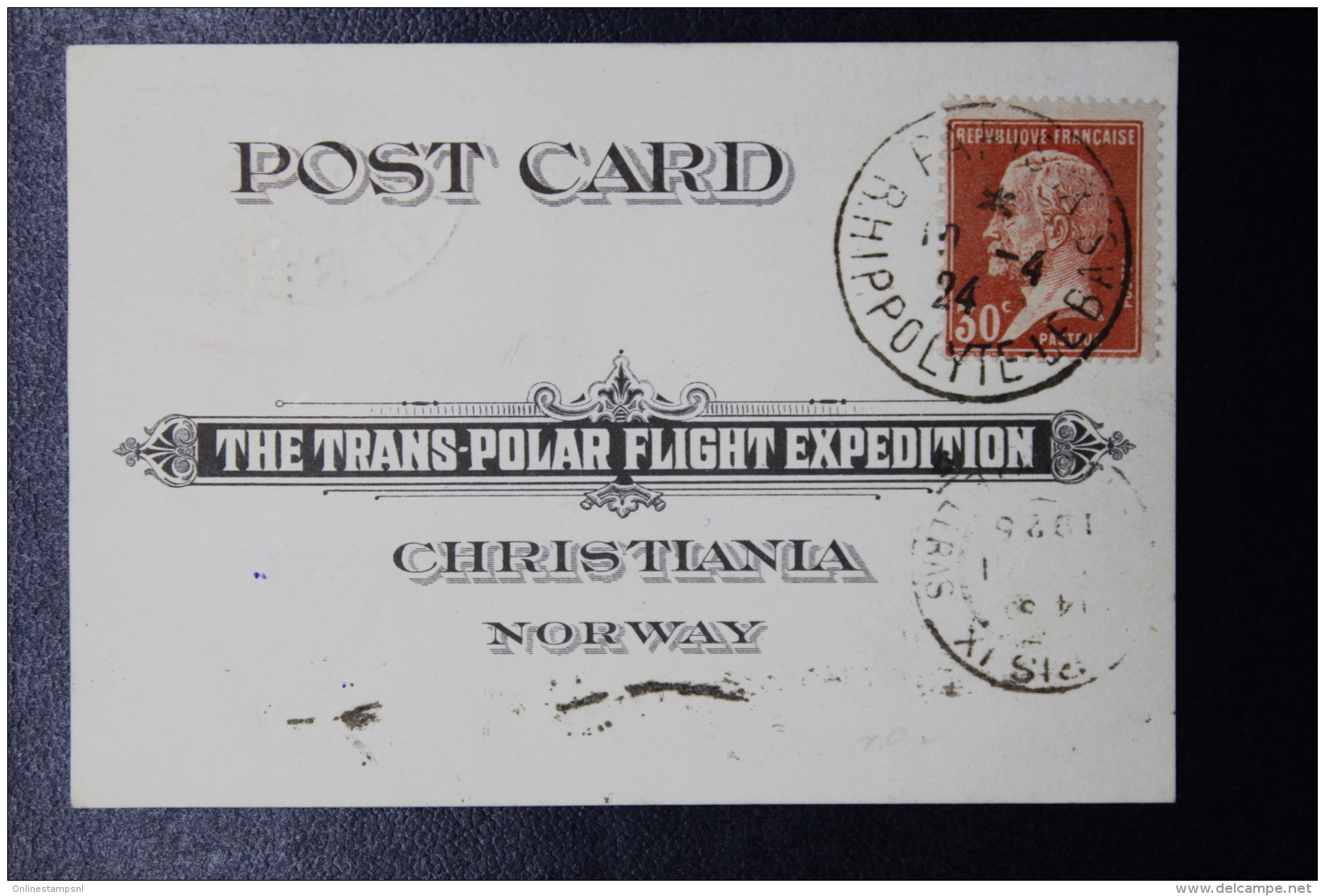 France: Carte Postal The Trans-Polar Flight Expedition 1924, A Verso Timbre De Norge  RRR - Lettres & Documents