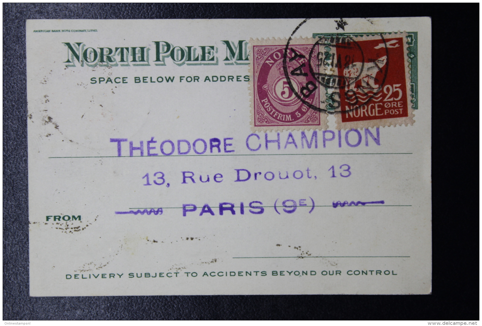 France: Carte Postal The Trans-Polar Flight Expedition 1924, A Verso Timbre De Norge  RRR - Lettres & Documents