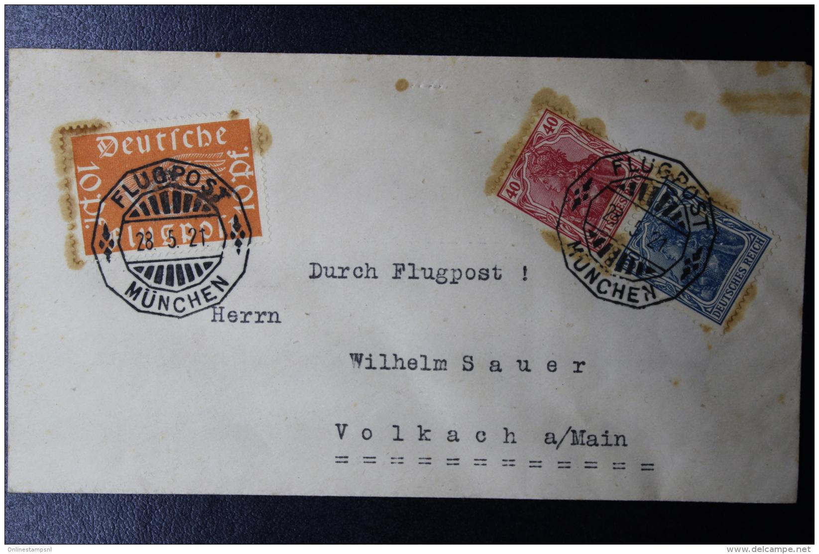 Deutsche Reich Special Probeflug Luftpost 1921 München -&gt; Volkach  Mi 111 + Combination - Airmail & Zeppelin