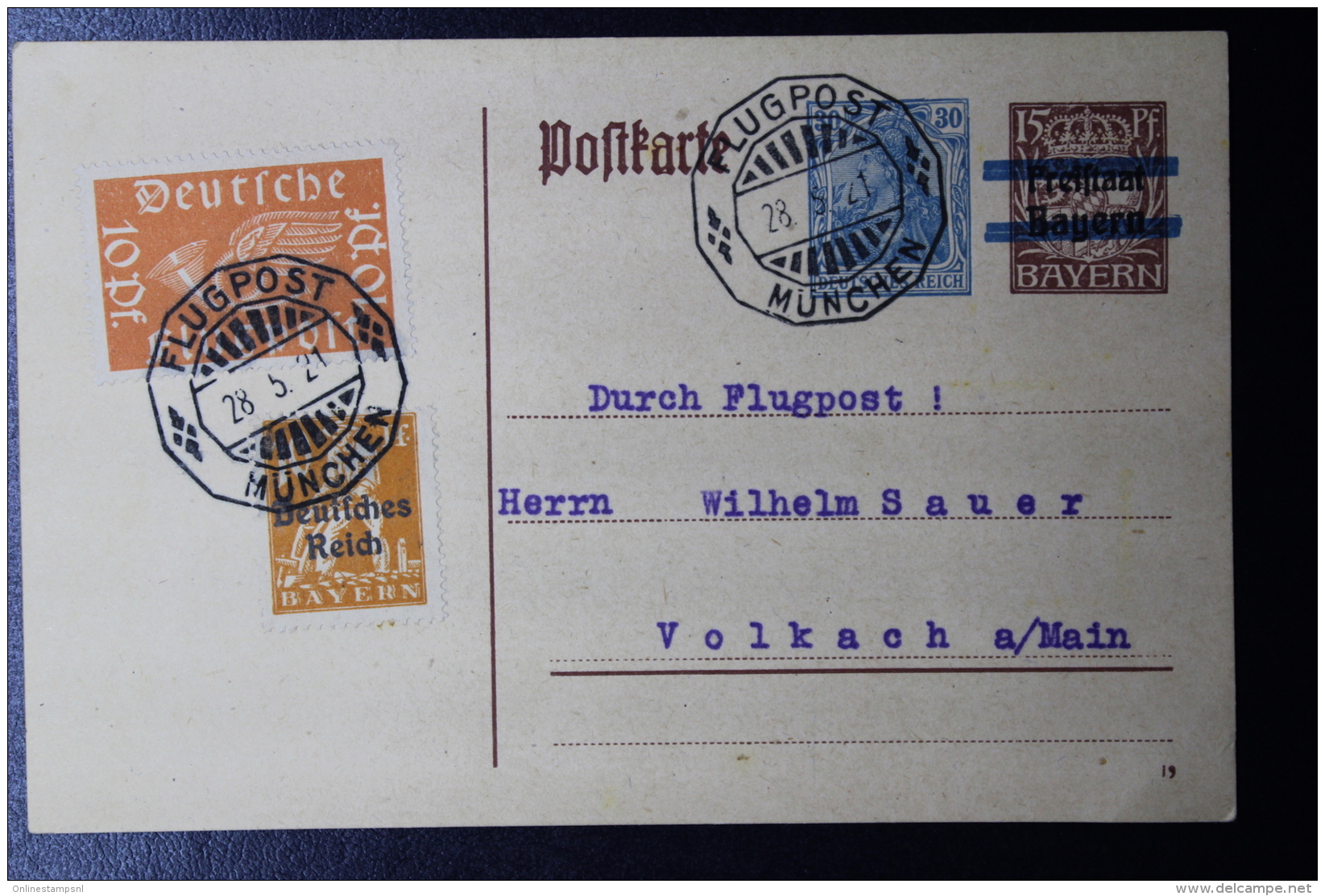 Deutsche Reich Special Probeflug Luftpost 1921 Nürnberg -&gt; Volkach  Mi 112  Auf Postkarte P133 - Correo Aéreo & Zeppelin