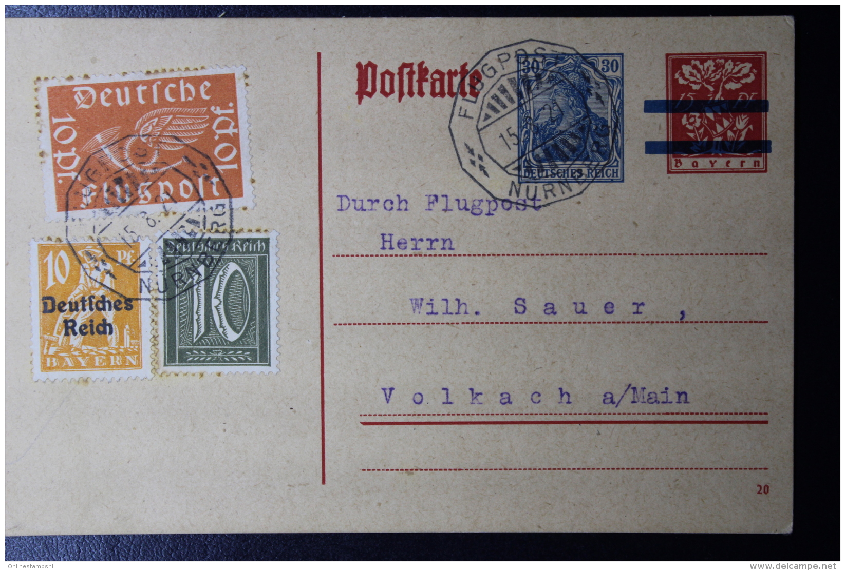 Deutsche Reich Special Probeflug Luftpost 1921 Nürnberg -&gt; Volkach  Mi 112  Auf Postkarte - Luft- Und Zeppelinpost