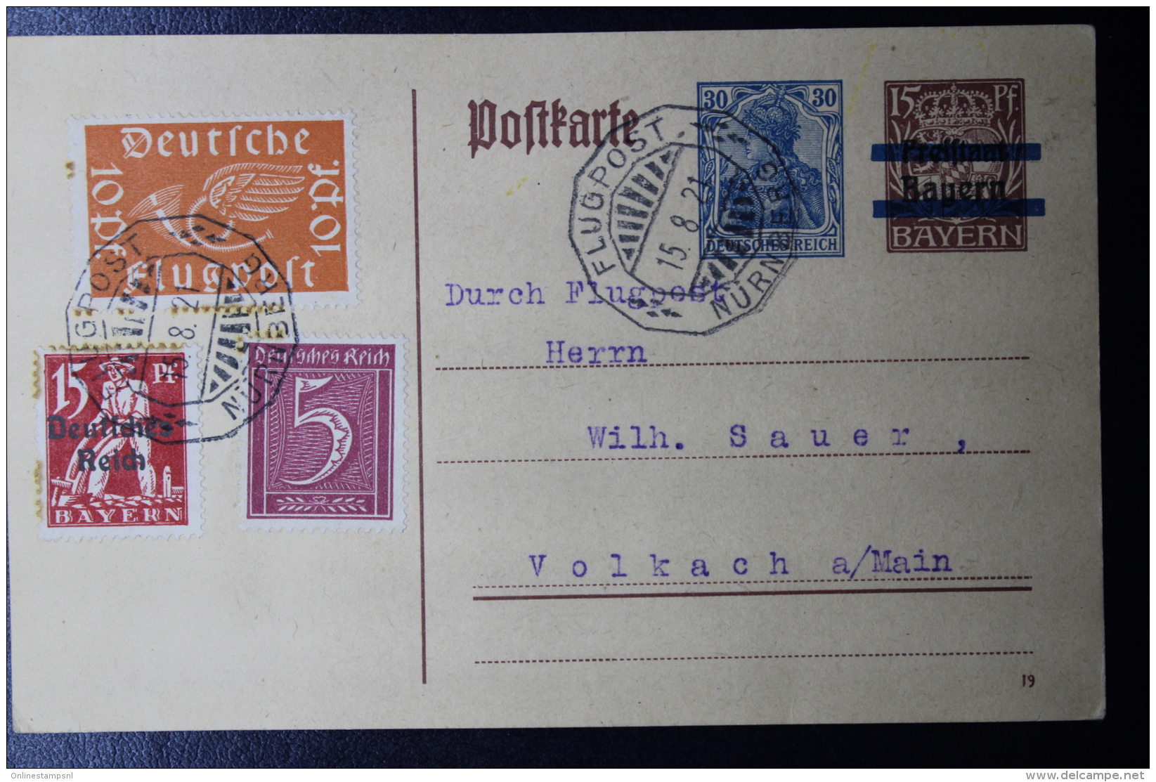 Deutsche Reich Special Probeflug Luftpost 1921 Nürnberg -&gt; Volkach  Mi 112  Auf Postkarte P133 - Airmail & Zeppelin