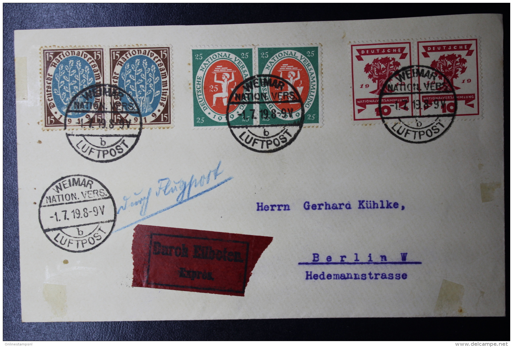 Deutsche Reich  Nationalsammlung Weimar 1-7-1919 Mi 107 - 109 Paren Luftpost / Eilboten  -&gt; Berlin - Poste Aérienne & Zeppelin