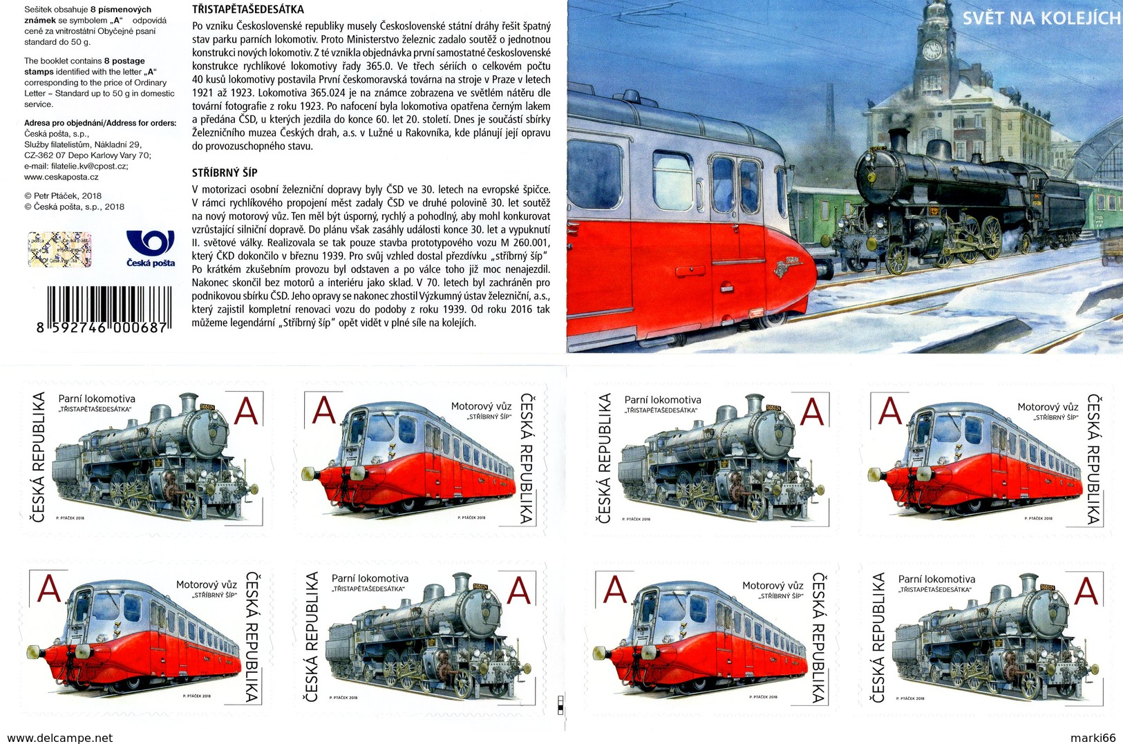 Czech Republic - 2018 - The World On Rails II – Motor Coach And Steam Engine - Mint Self-adhesive Stamp Booklet - Nuovi