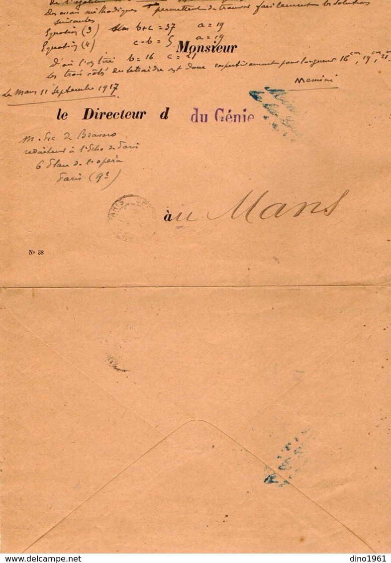 VP12.945 - MILITARIA - LE MANS 1917 - Mr MEMINI Du Génie Militaire - Solution Du Problème - Le Presse Papier Du Colonel. - Documentos