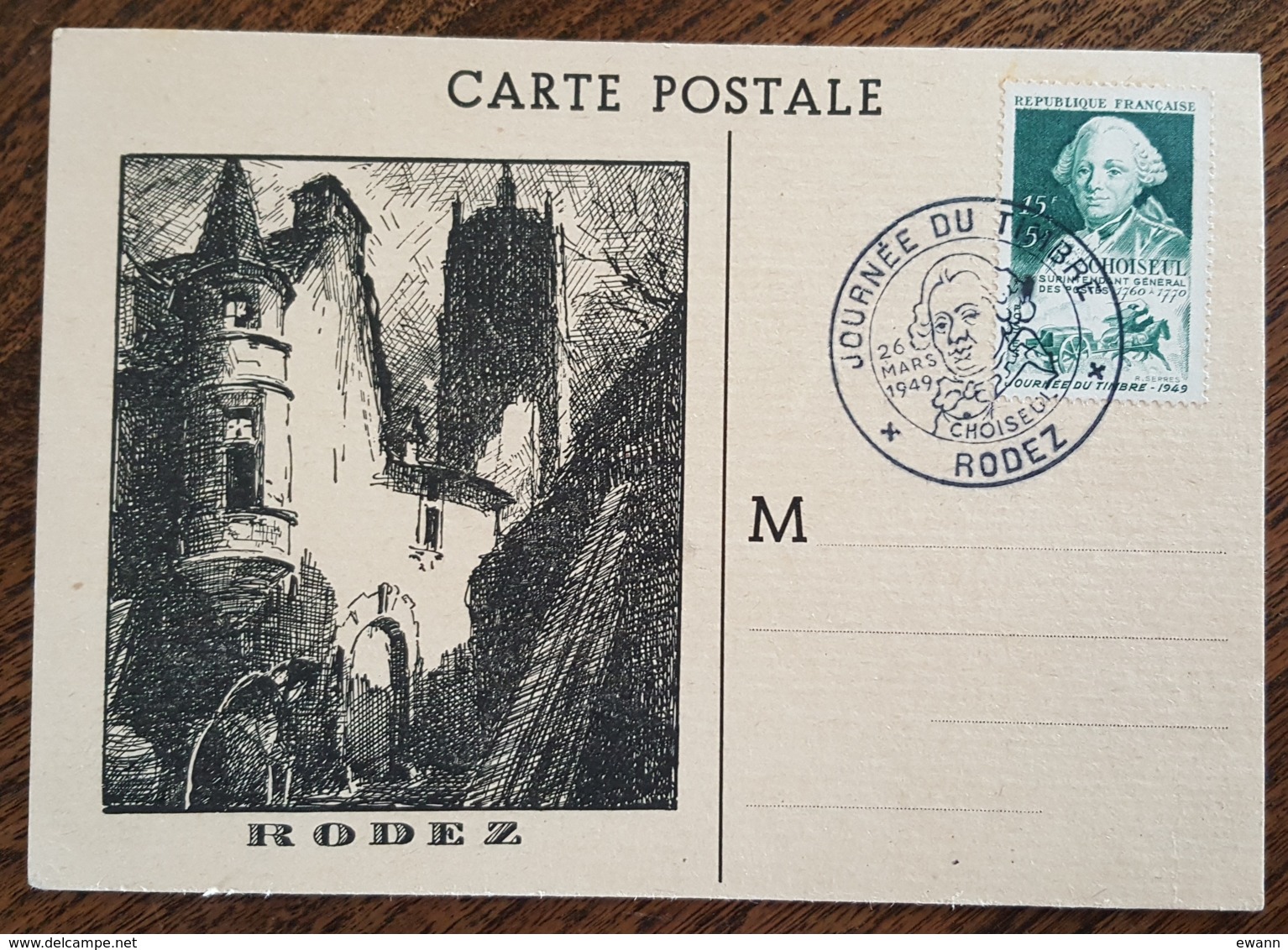 CM 1949 - YT N°828 - JOURNEE DU TIMBRE / CHOISEUL - RODEZ - 1940-1949