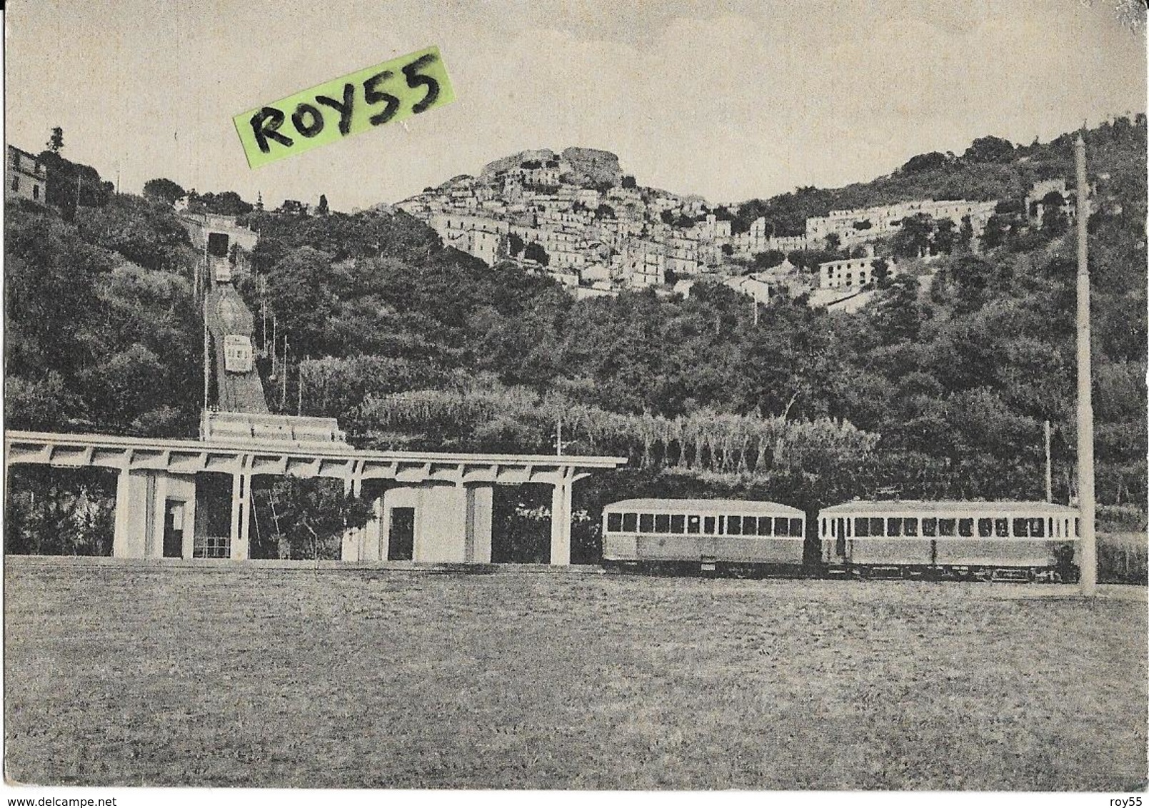 Lazio-roma-rocca Di Papa Veduta Rocca Di Papa Funicolare Fermata E Vecchio Tram Dei Castelli Romani Anni 40/50 - Altri & Non Classificati