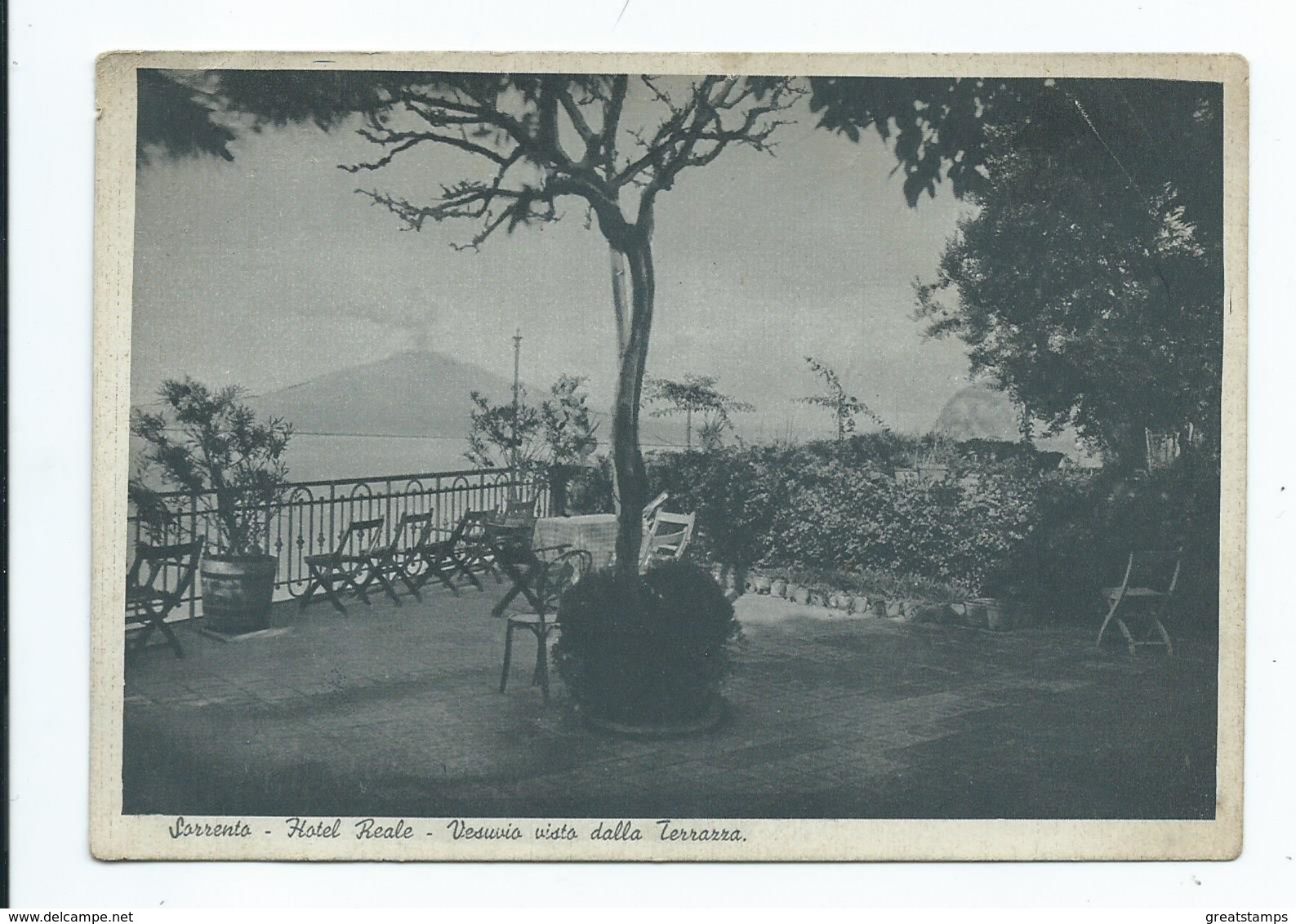 Italy Postcard Sorrento Hotel Reale Vista Of Vesuvius  Unused Dated 1939 - Napoli (Naples)