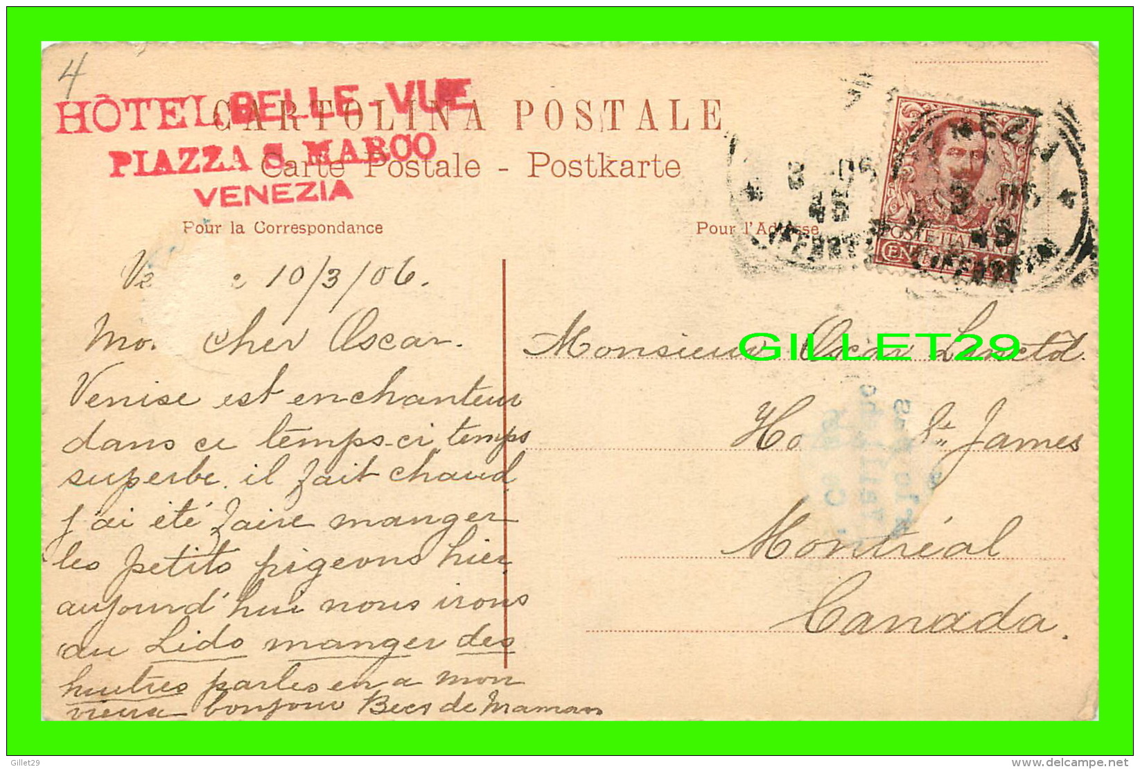 VENEZIA, ITALIA - CHIESA DELLA SALUTE - TRAVEL IN 1906 - STAMP OF HOTEL BELLE-VUE - - Venezia (Venice)