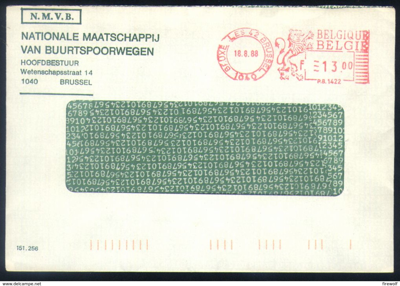 E13 - België - 1988 - Brussel 42 - P.B. 1422 - Nationale Maatschappij Van Buurtspoorwegen N.M.V.B. - 1980-1999