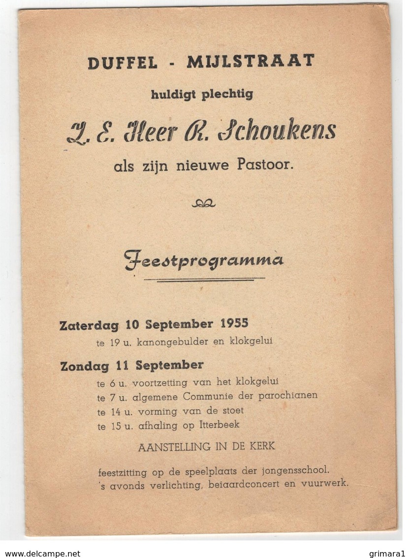 Duffel - Mijlstraat  Huldigt Plechtig Z.E.Heer R.Schoukens Als Zijn Nieuwe Pastoor Feestprogramma 1955 - Duffel