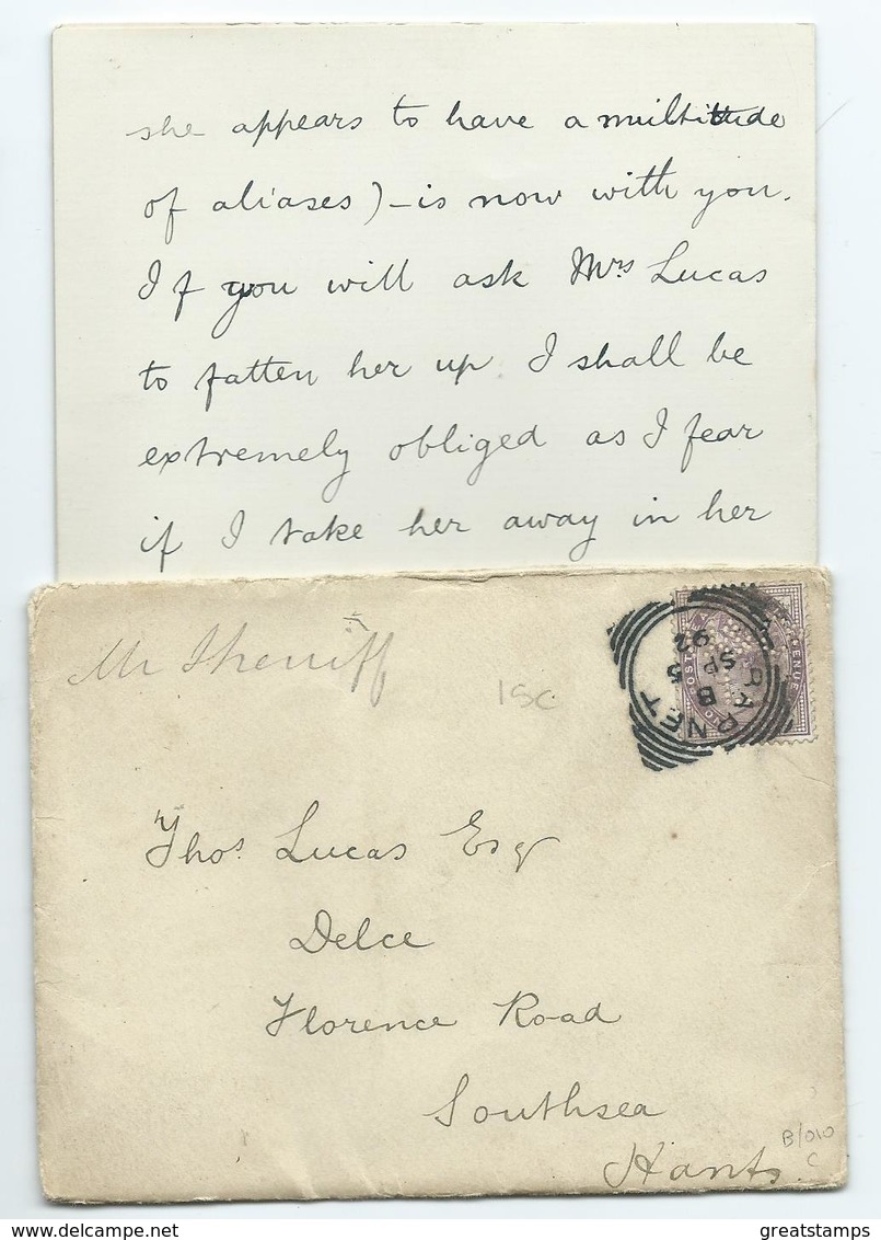 Queen Victoria Cover Perfinned 1d Lilac Letter 2 Pages Is A Really Good Read. See Small Part Barnet  Squared Circle - Covers & Documents