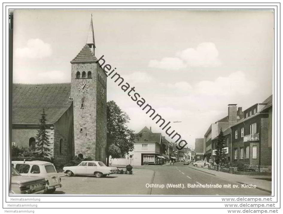 Ochtrup - Bahnhofstrasse - Ev. Kirche - Foto-AK - Ochtrup