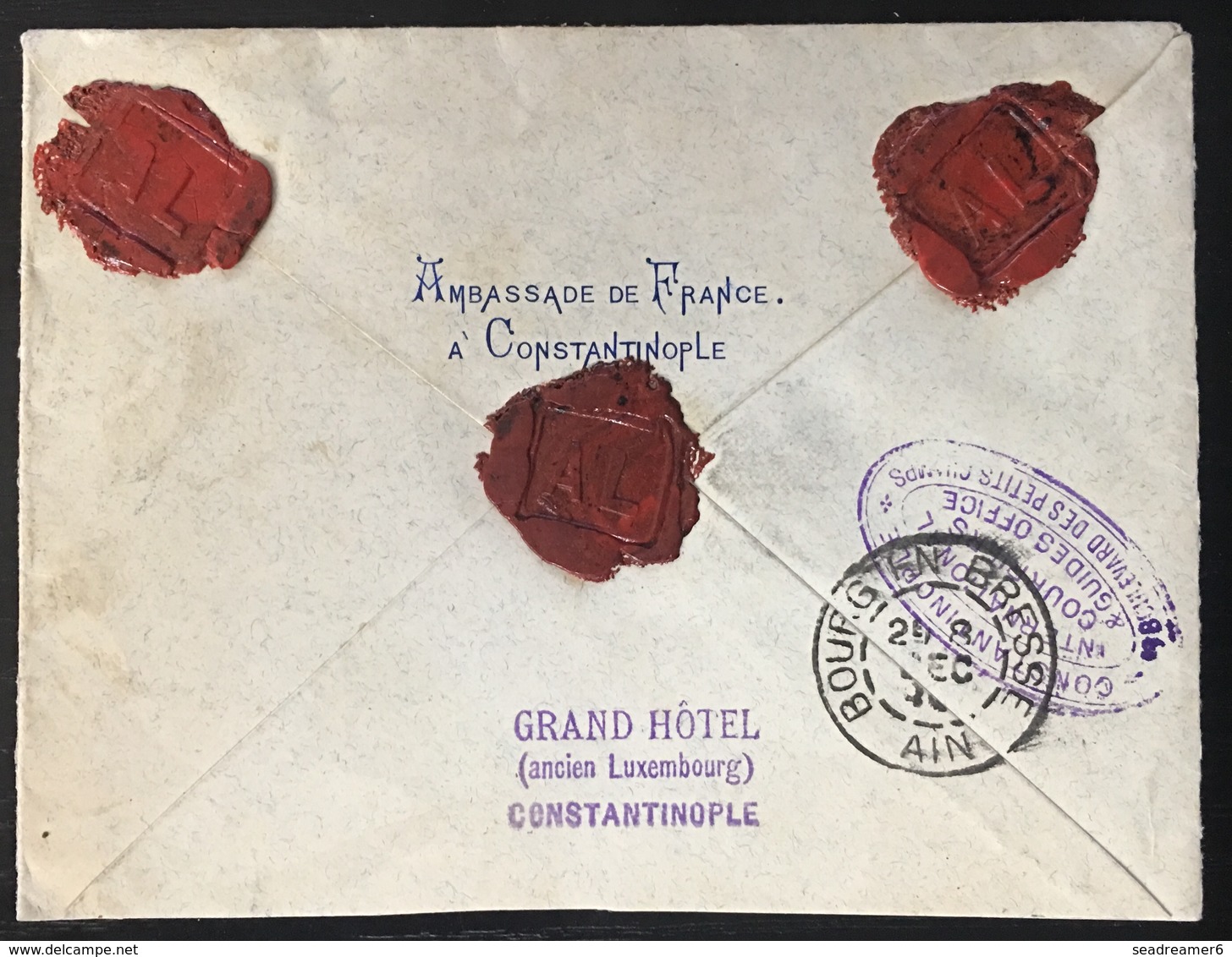 TURQUIE Lettre N°83 X2 & 84 De L'ambassade De France Oblitéré De Pera Cachet Bleu Pour La France - Briefe U. Dokumente