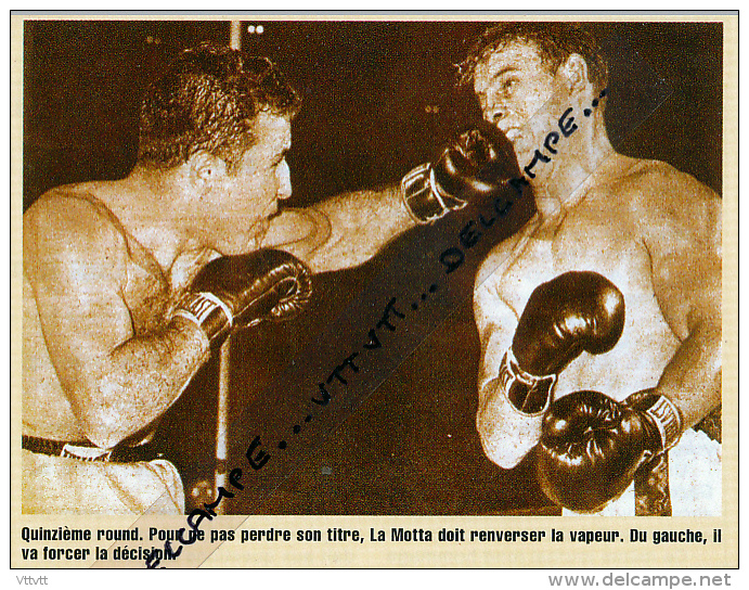 BOXE : PHOTO (1950), JACK LA MOTTA - LAURENT DAUTHUILLE, CHAMPIONNAT DU MONDE DES MOYENS, 15° ROUND, DETROIT (USA) - Collections