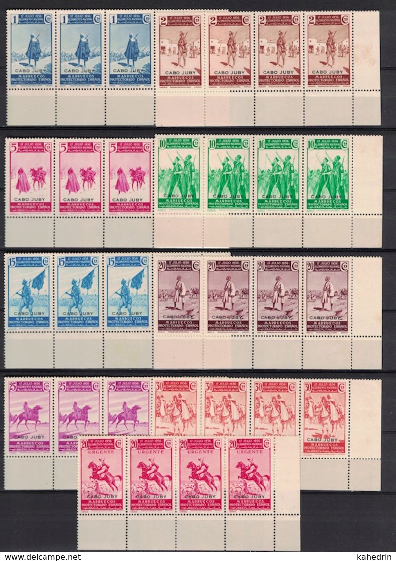 Cabo Juby 1937, 9 Values From The Series Of Alzamiento Nacional **, MNH, Pairs / Corner-block - Cabo Juby