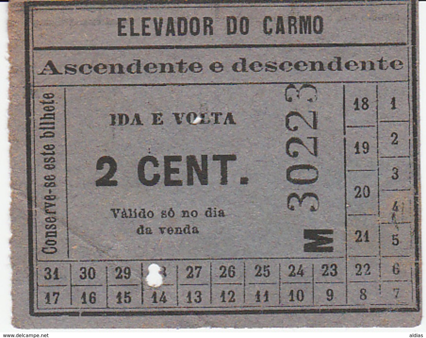 Portugal Elevador Do Carmo - Carris De Ferro Lisboa Bilhete 2 CENT. Ticket (crc 1915) - Europe