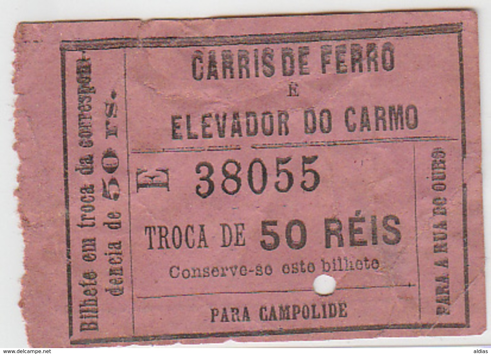 Portugal Elevador Do Carmo Transfer. Carris De Ferro Lisboa Bilhete 50 Reis.tram Ticket (crc 1905) - Europe