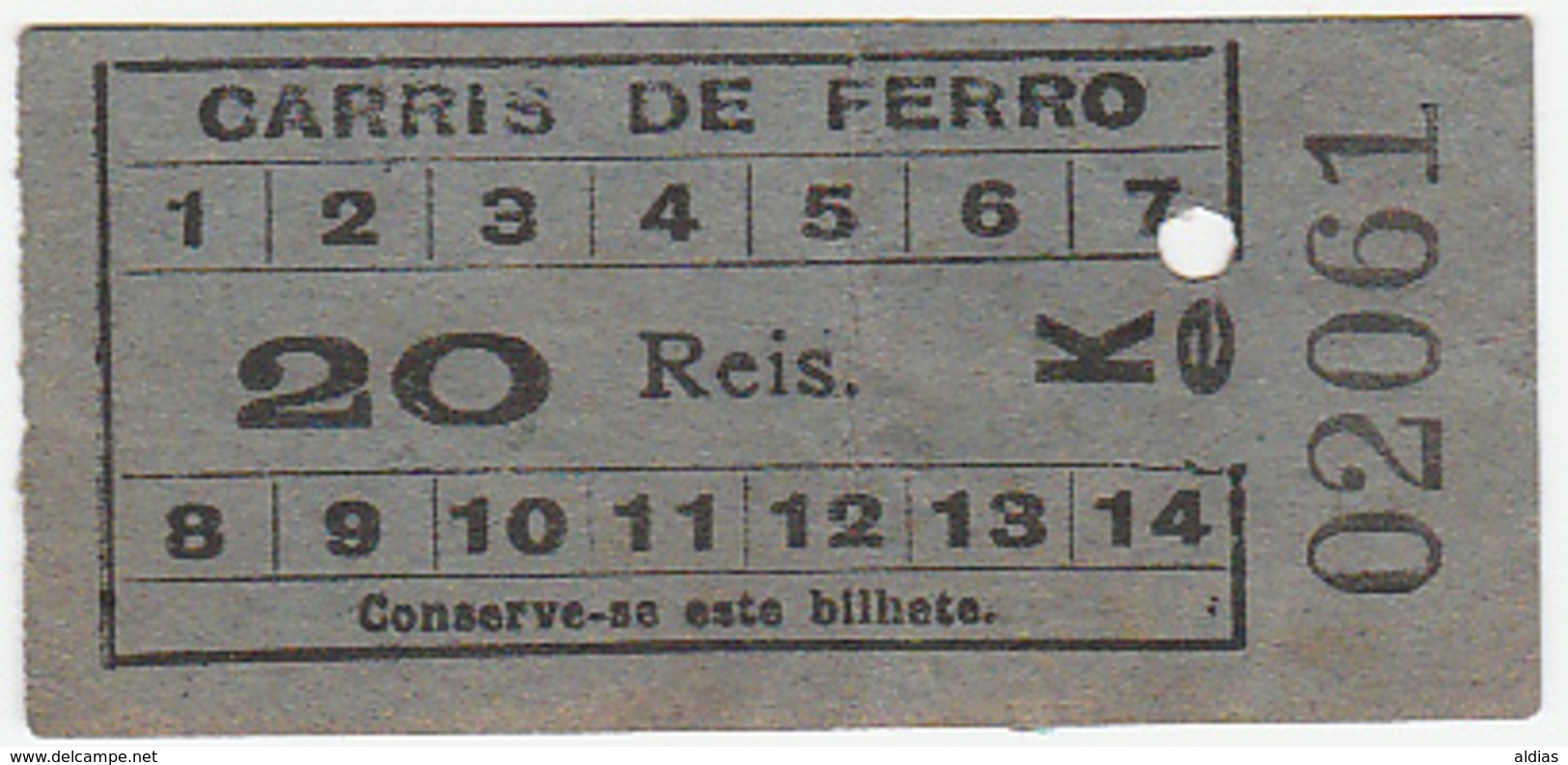 Portugal  Carris De Ferro Lisboa Tram  Ticket 20 Reis Bilhete (crc 1900) - Europa