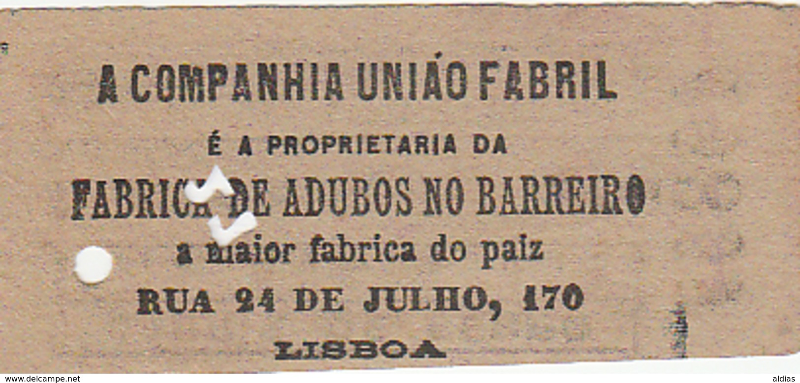 Portugal  Carris De Ferro Lisboa Tram  Ticket 70 Reis Bilhete (crc 1900) - Europe