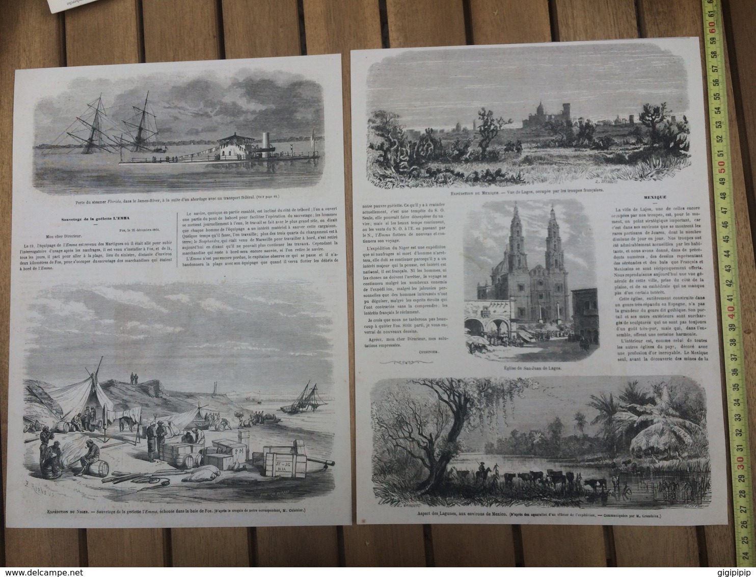 1865 GRAVURE SAUVETAGE DE LA GOELETTE EMMA STEAMER FLORIDA NIGER BAIE DE FOE LAGOS - Collections