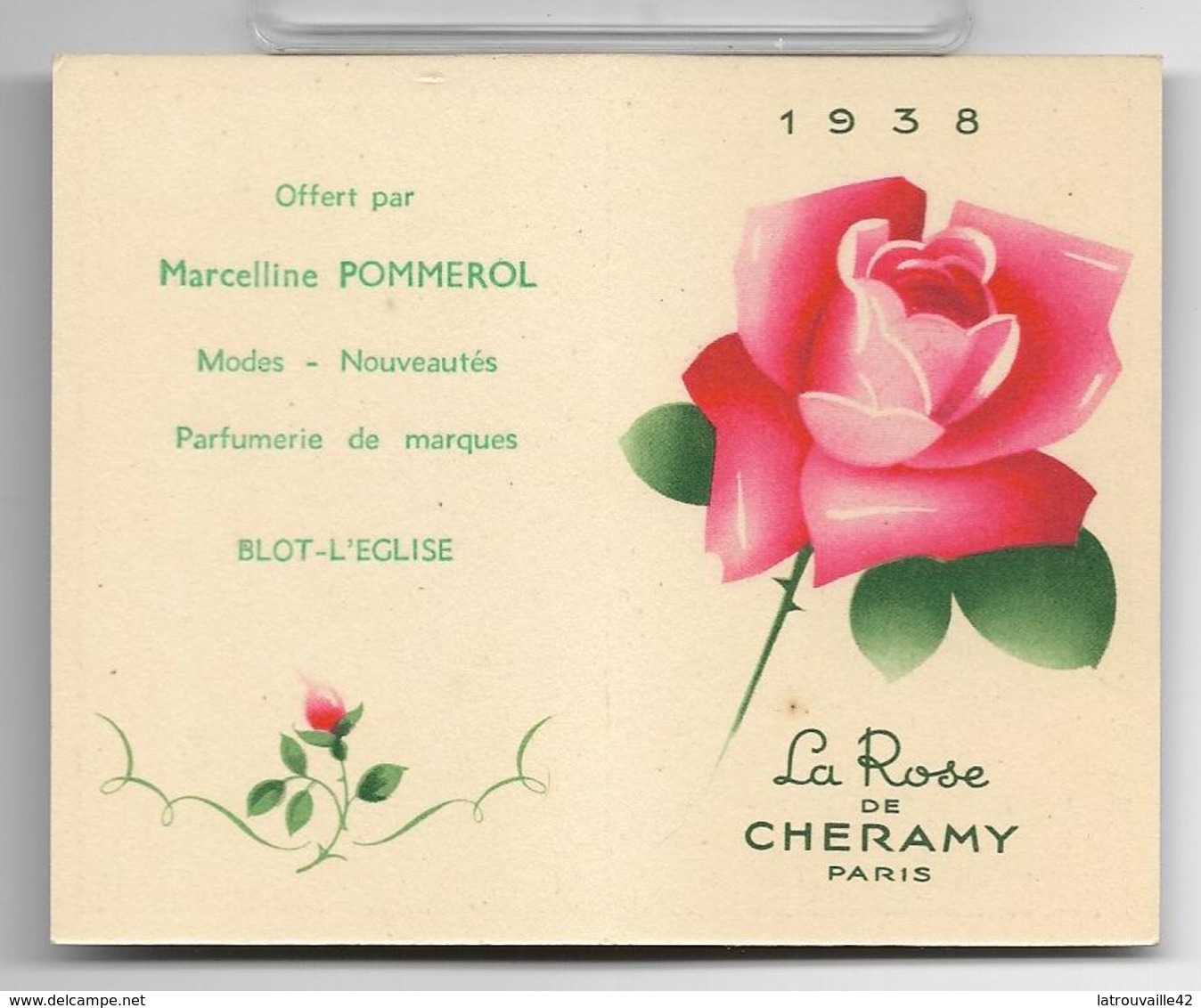 Ancienne Carte Et Calendrier Parfumé De 1938 LA ROSE De Cheramy . - Zonder Classificatie